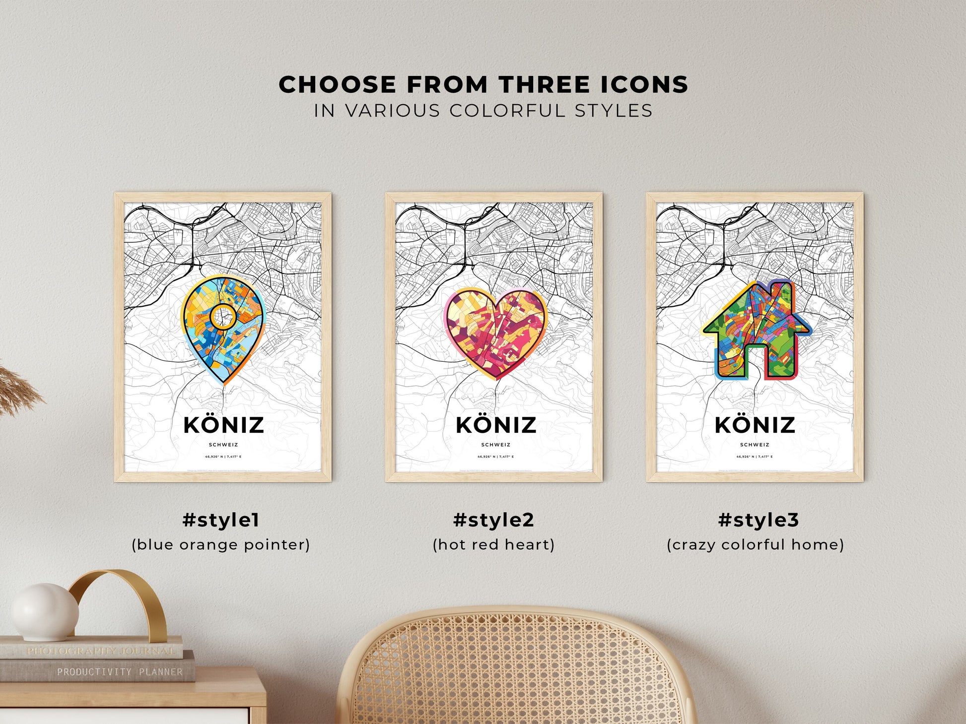 Köniz Switzerland maps with colorful icons