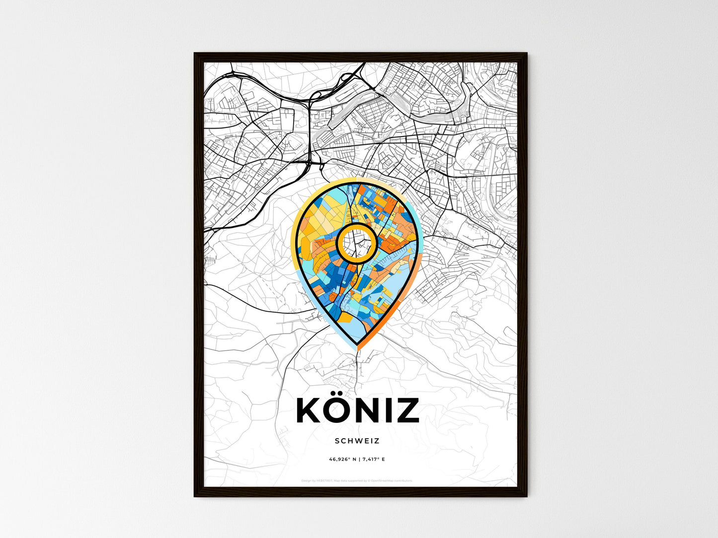 Köniz Switzerland wedding art map with pointer icon