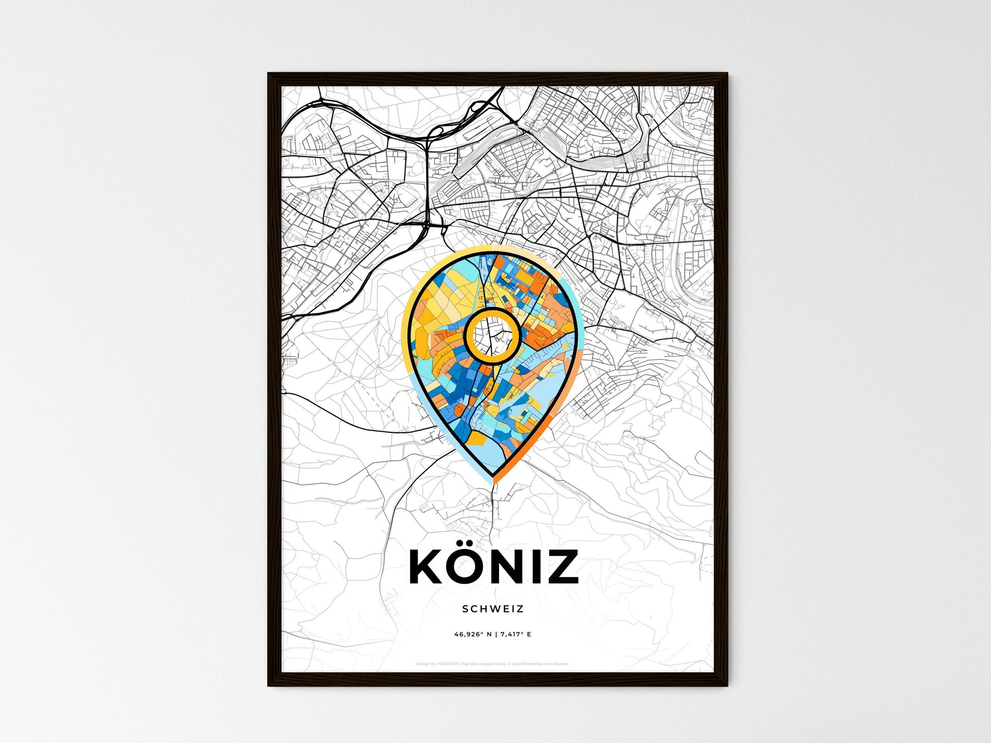 Köniz Switzerland wedding art map with pointer icon