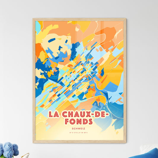 Colorful LA CHAUX-DE-FONDS SWITZERLAND Fine Art Map Blue Orange