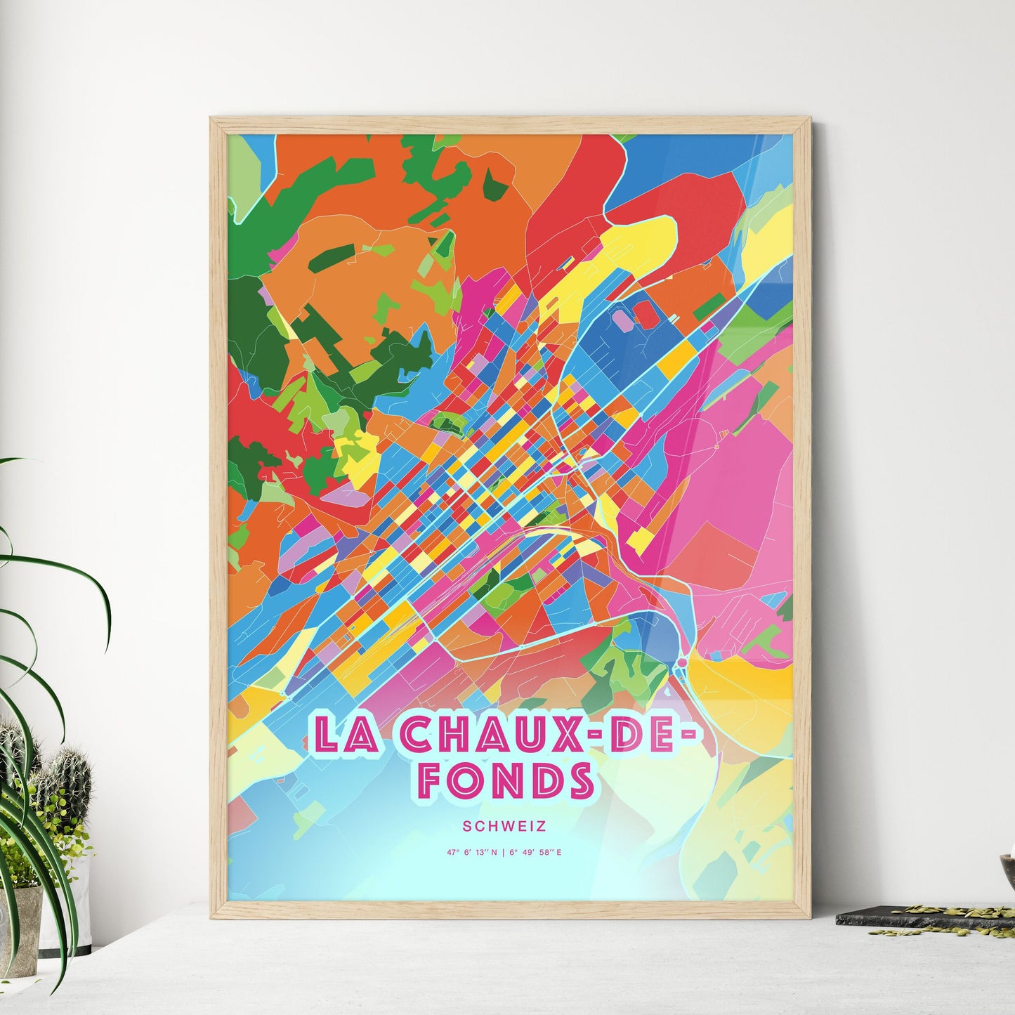Colorful LA CHAUX-DE-FONDS SWITZERLAND Fine Art Map Crazy Colors
