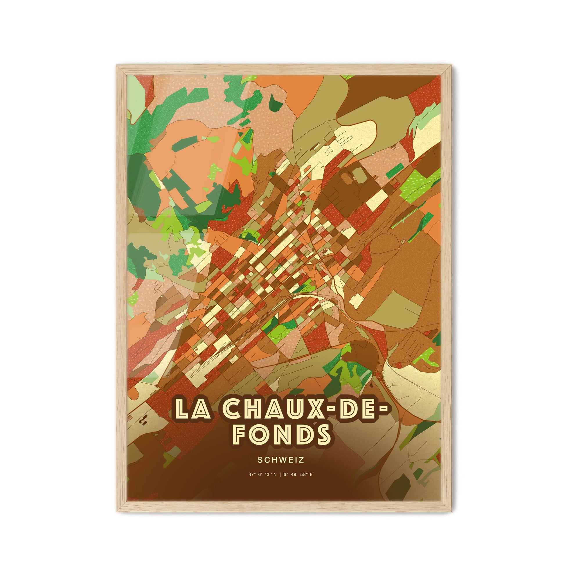 Colorful LA CHAUX-DE-FONDS SWITZERLAND Fine Art Map Farmhouse