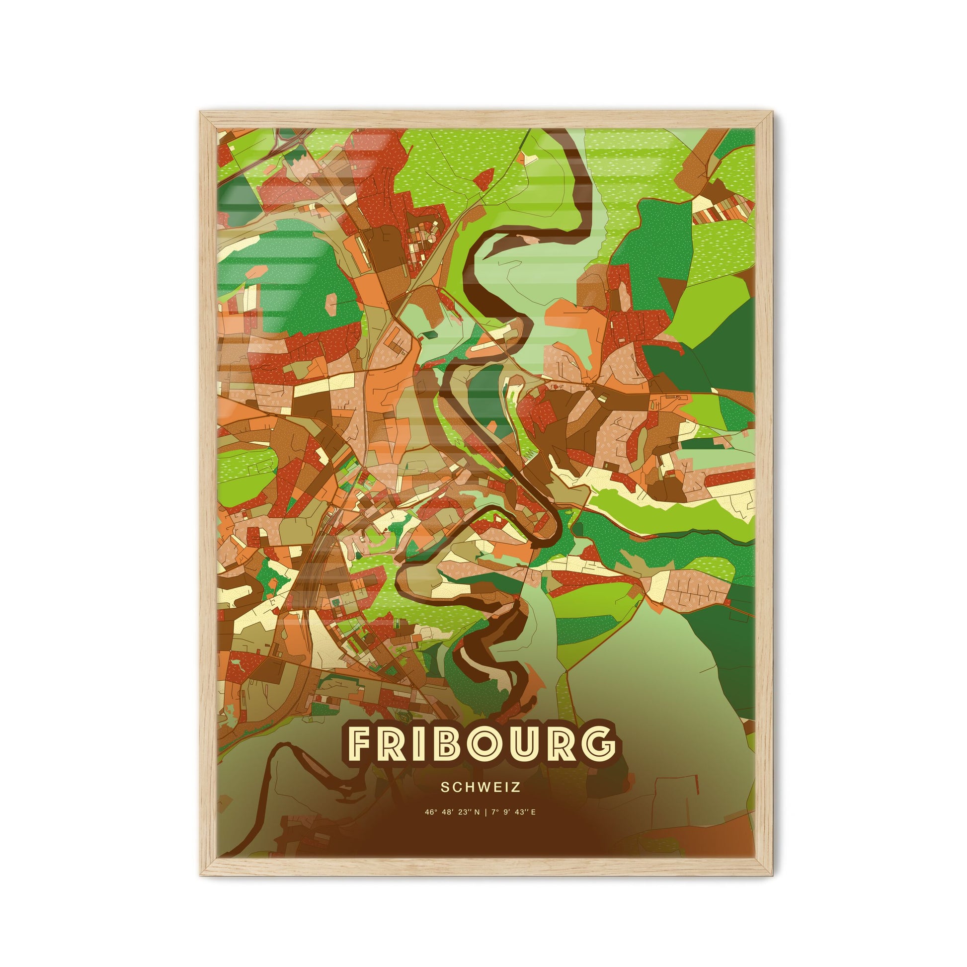 Colorful FRIBOURG SWITZERLAND Fine Art Map Farmhouse