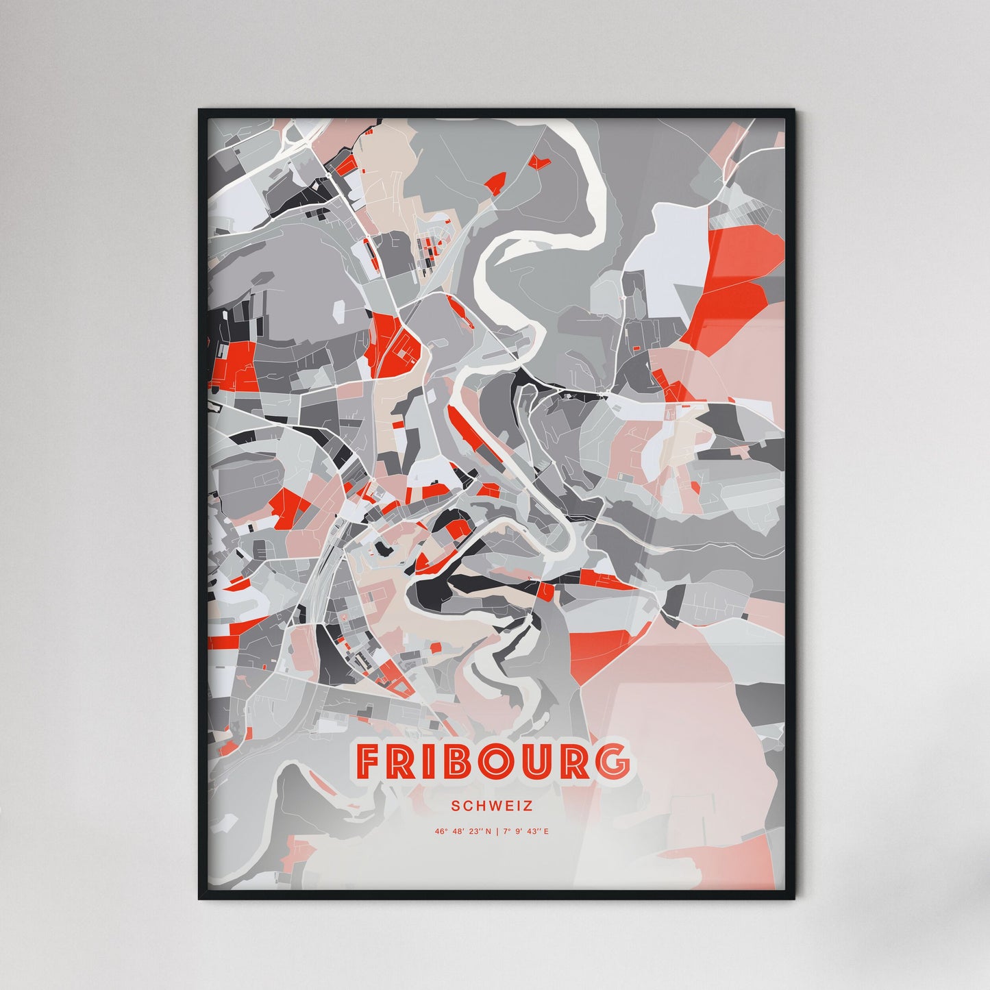 Colorful FRIBOURG SWITZERLAND Fine Art Map Modern