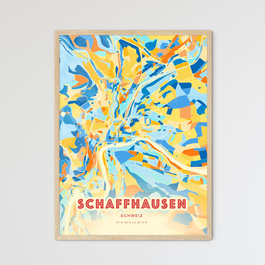 Colorful SCHAFFHAUSEN SWITZERLAND Fine Art Map Blue Orange