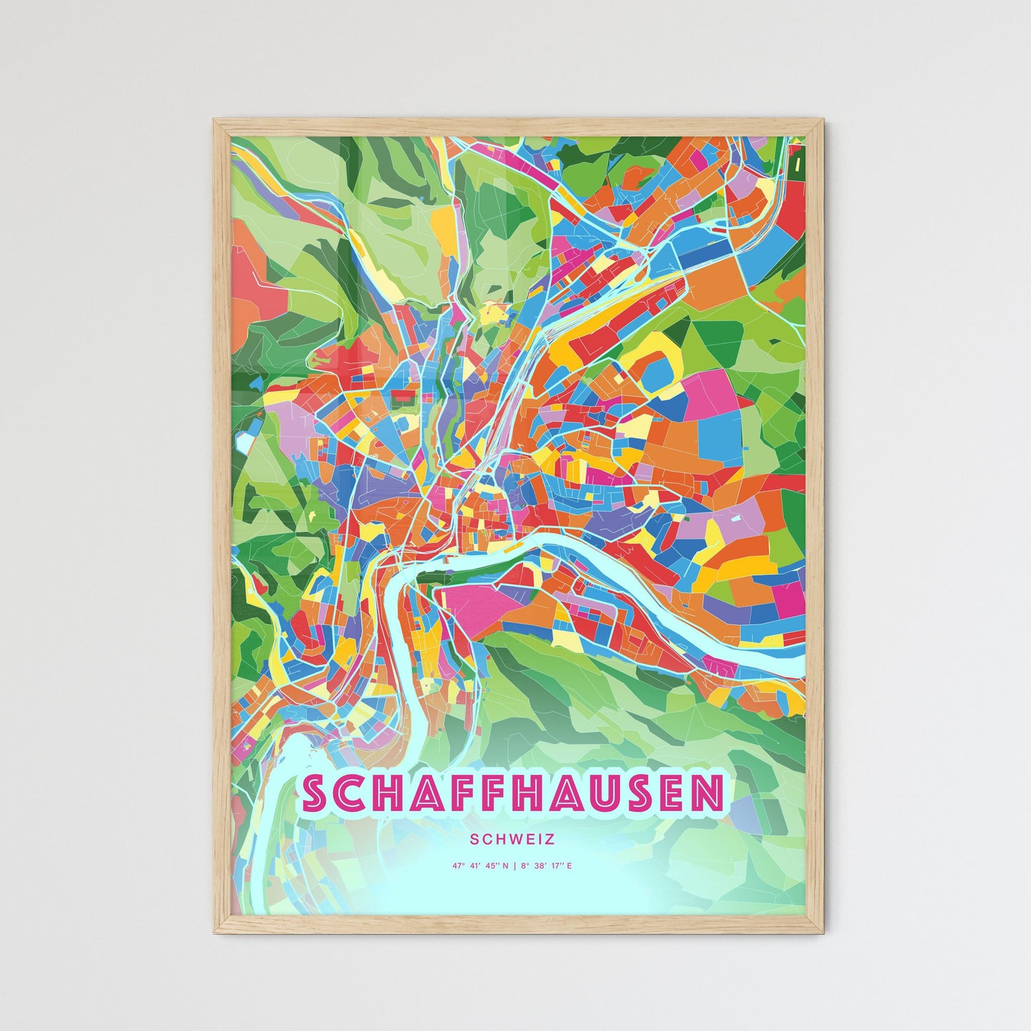 Colorful SCHAFFHAUSEN SWITZERLAND Fine Art Map Crazy Colors