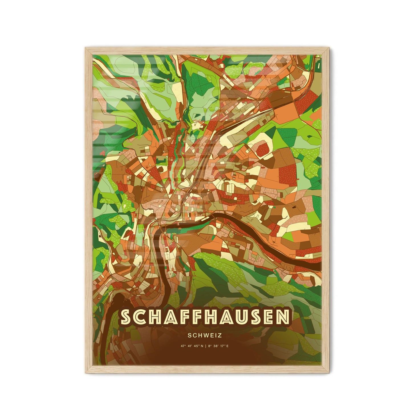 Colorful SCHAFFHAUSEN SWITZERLAND Fine Art Map Farmhouse