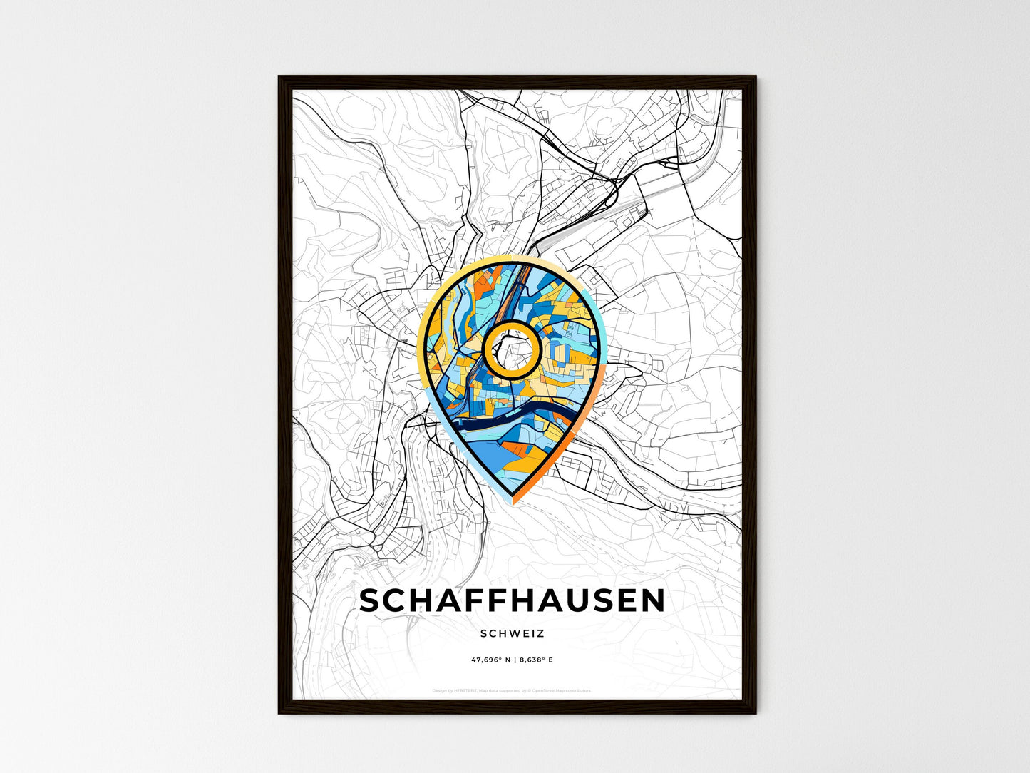 Schaffhausen Switzerland wedding art map with pointer icon