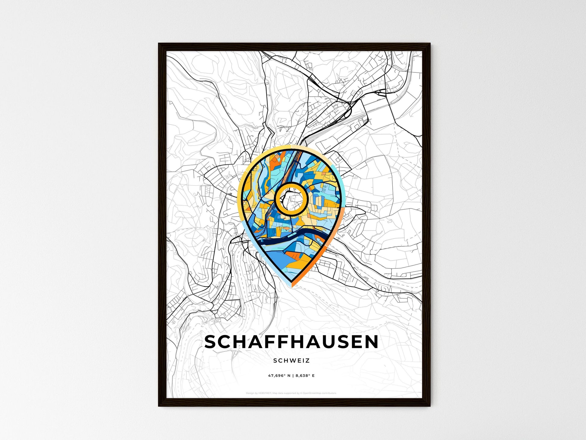 Schaffhausen Switzerland wedding art map with pointer icon