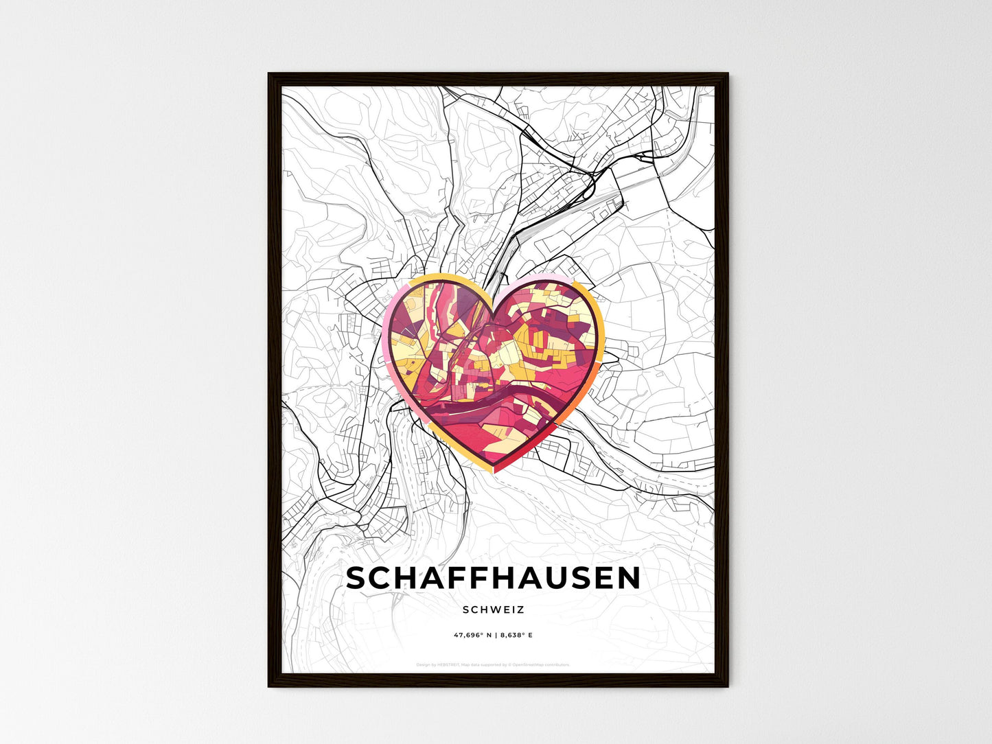 Schaffhausen Switzerland wedding art map with heart icon
