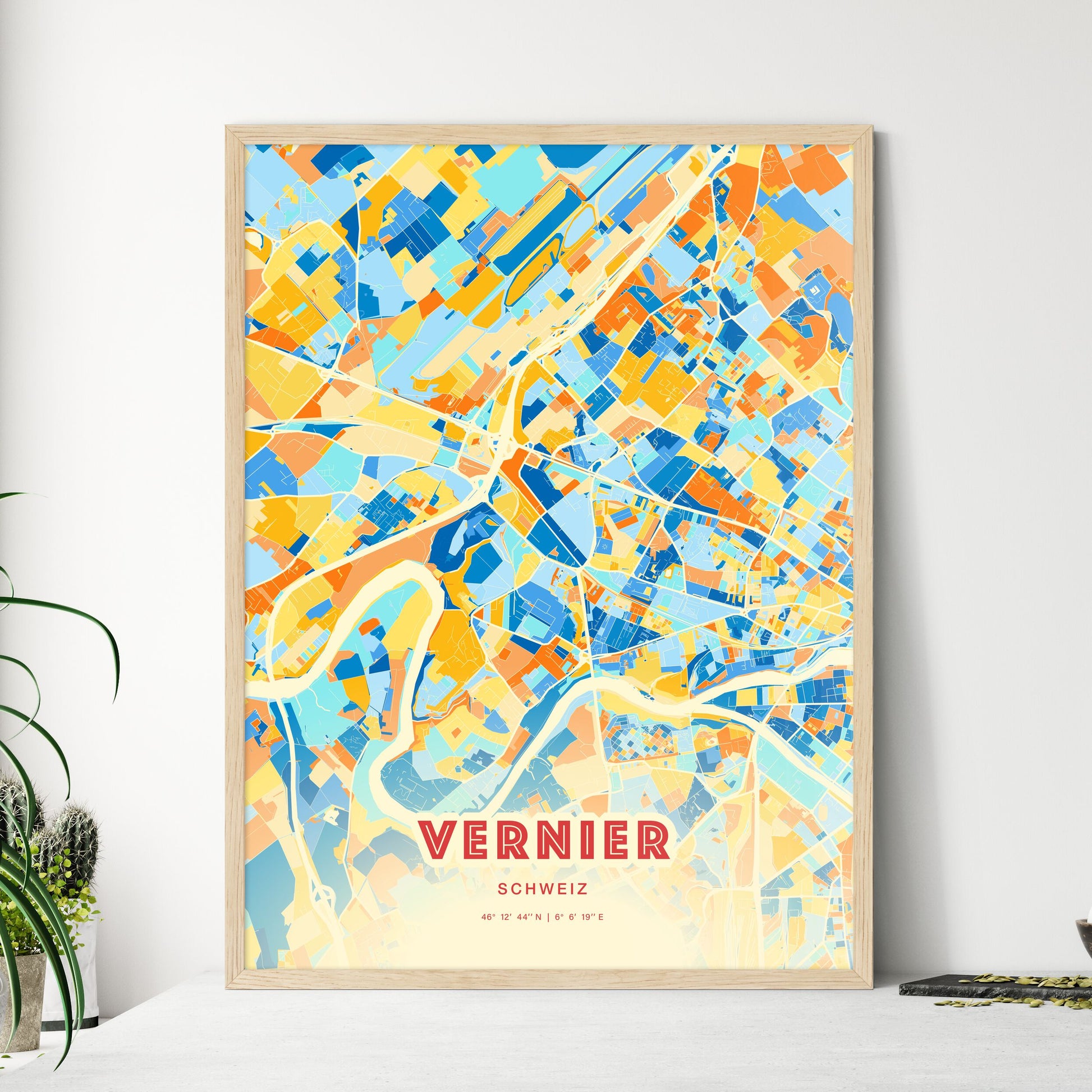 Colorful VERNIER SWITZERLAND Fine Art Map Blue Orange