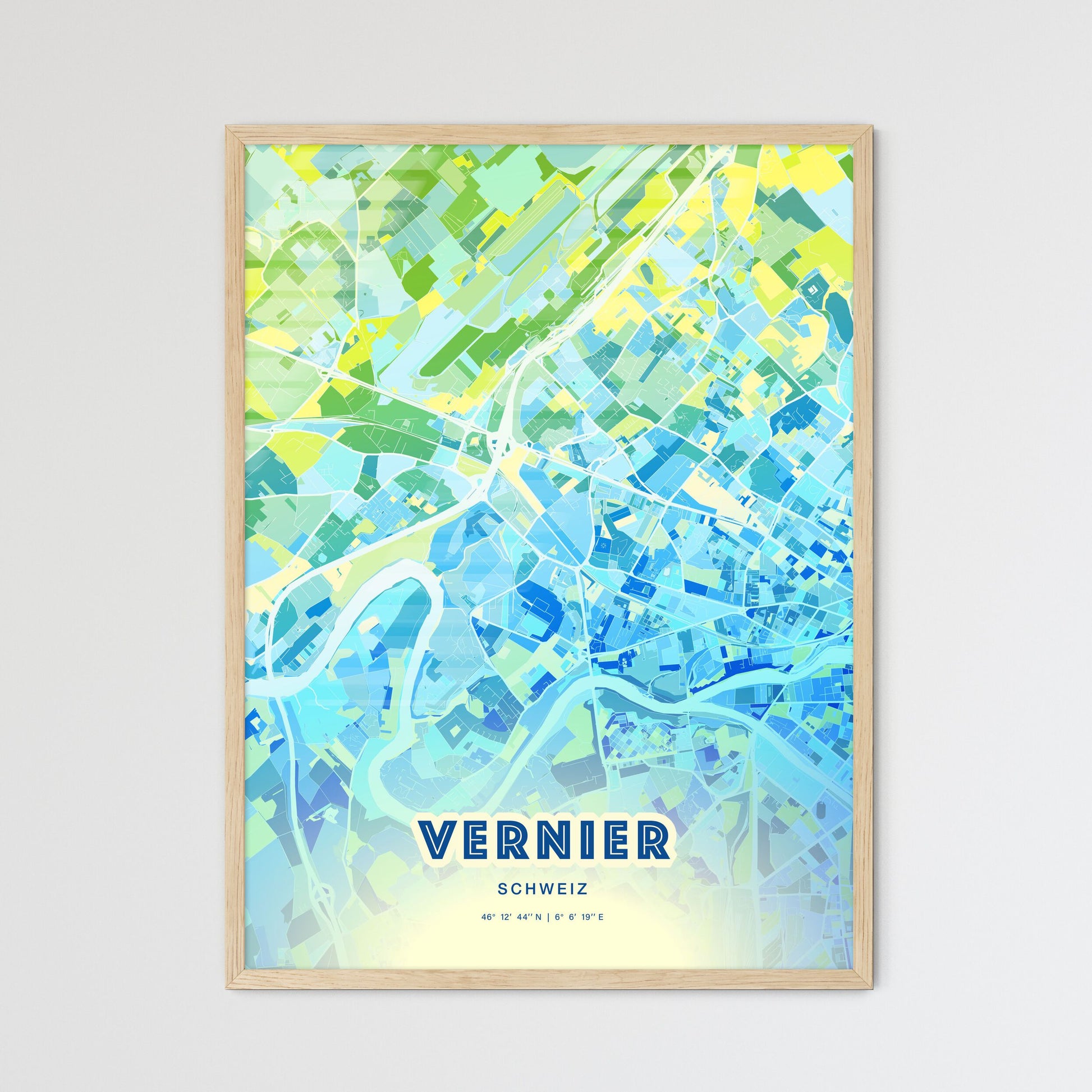 Colorful VERNIER SWITZERLAND Fine Art Map Cool Blue