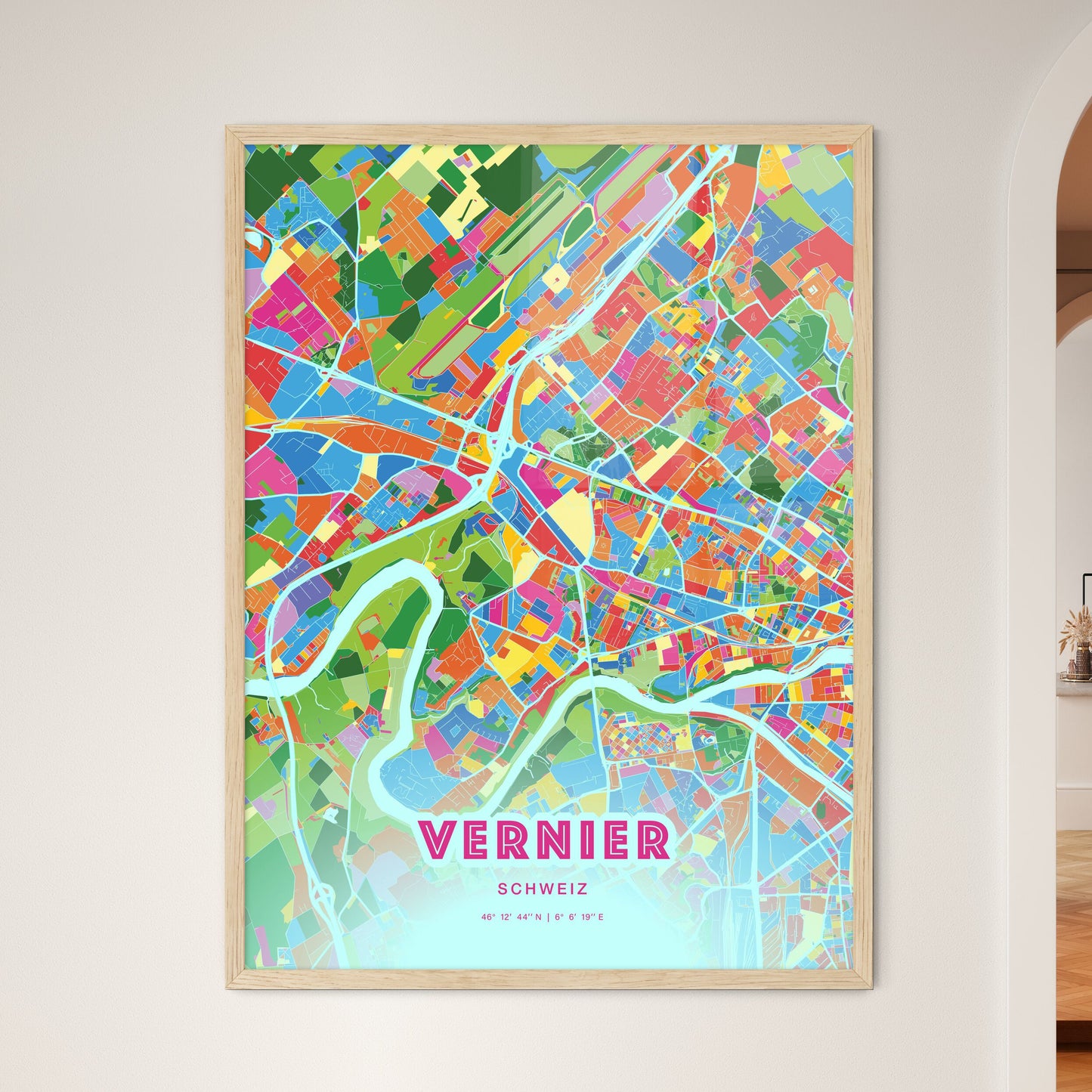 Colorful VERNIER SWITZERLAND Fine Art Map Crazy Colors