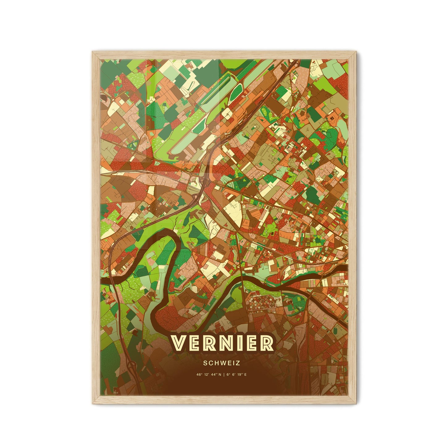 Colorful VERNIER SWITZERLAND Fine Art Map Farmhouse