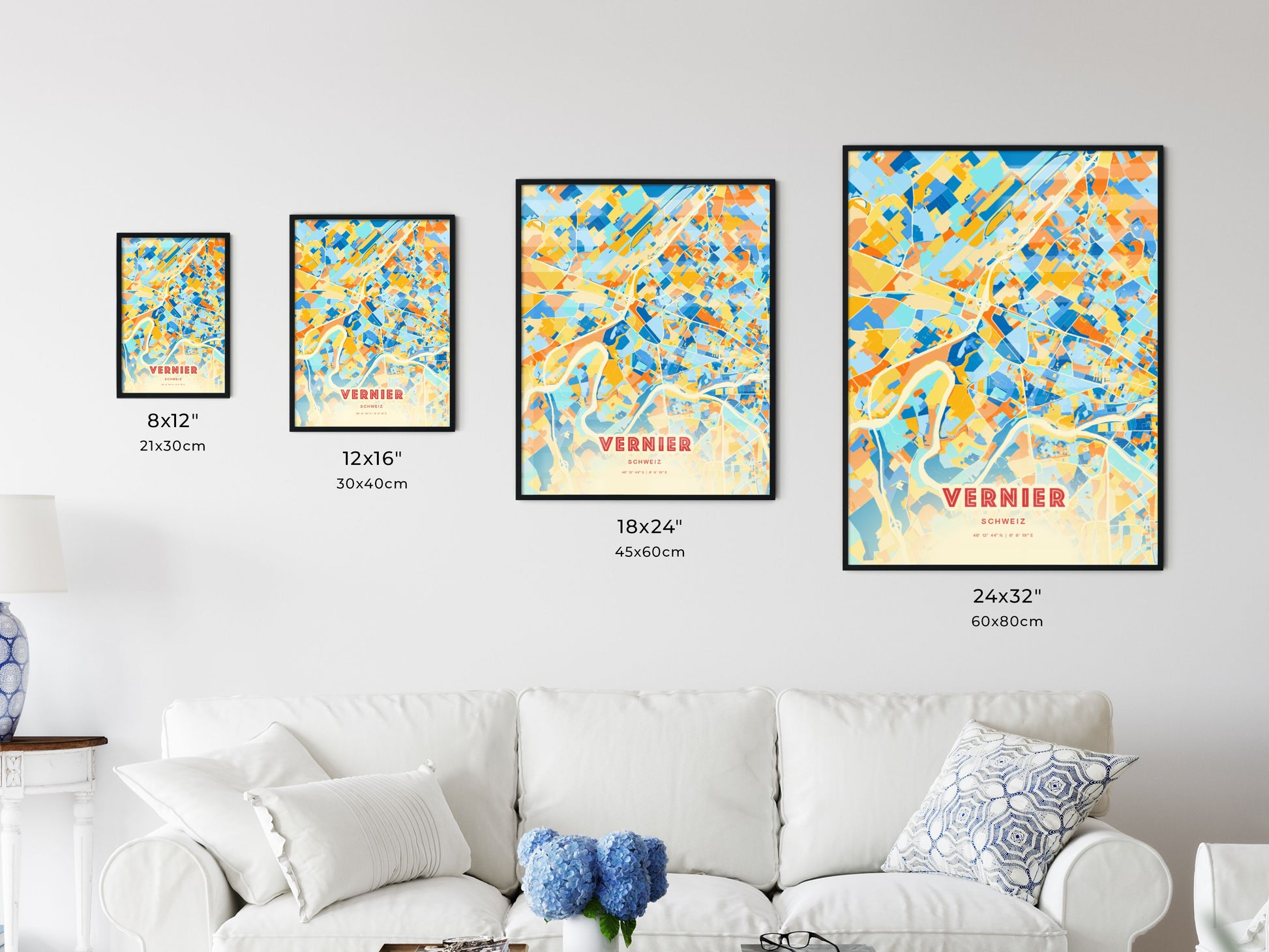 Colorful VERNIER SWITZERLAND Fine Art Map Blue Orange