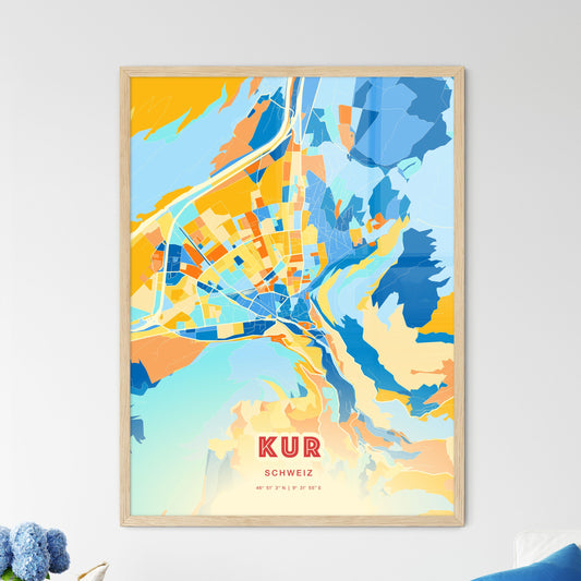 Colorful CHUR SWITZERLAND Fine Art Map Blue Orange