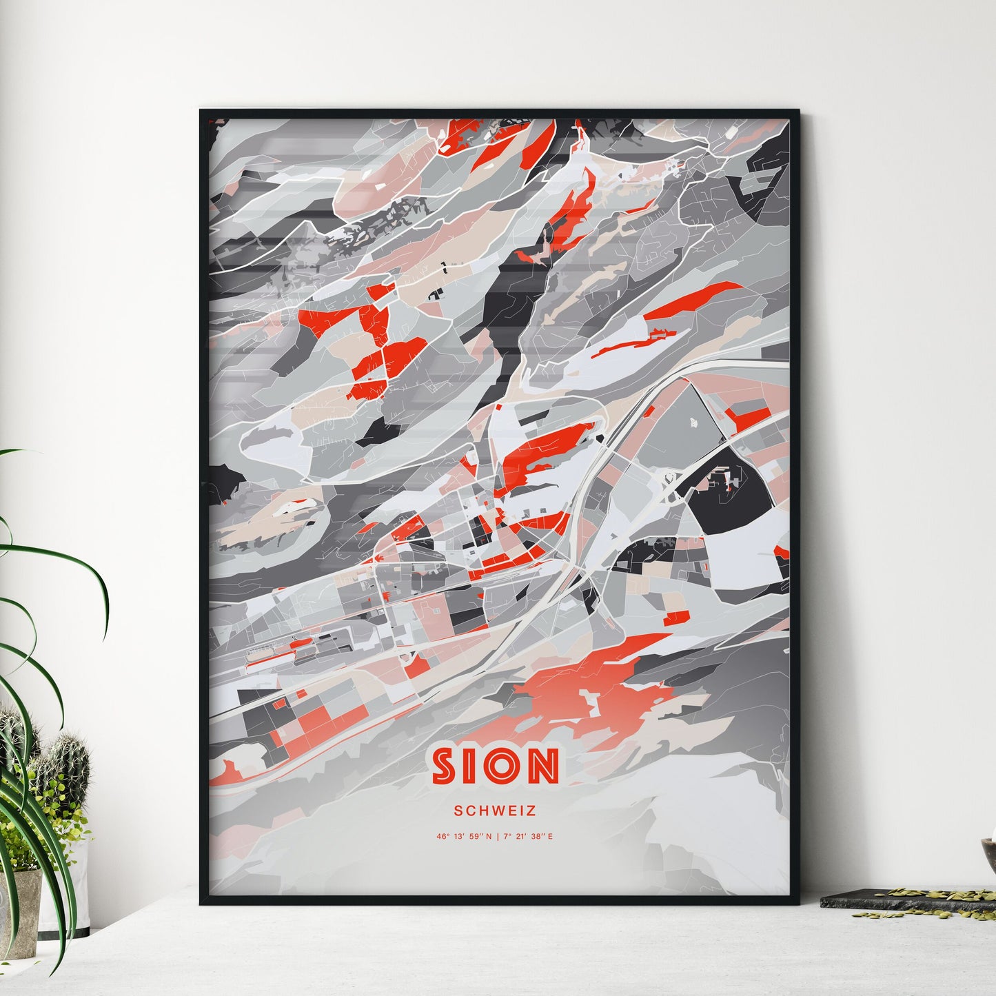 Colorful SION SWITZERLAND Fine Art Map Modern