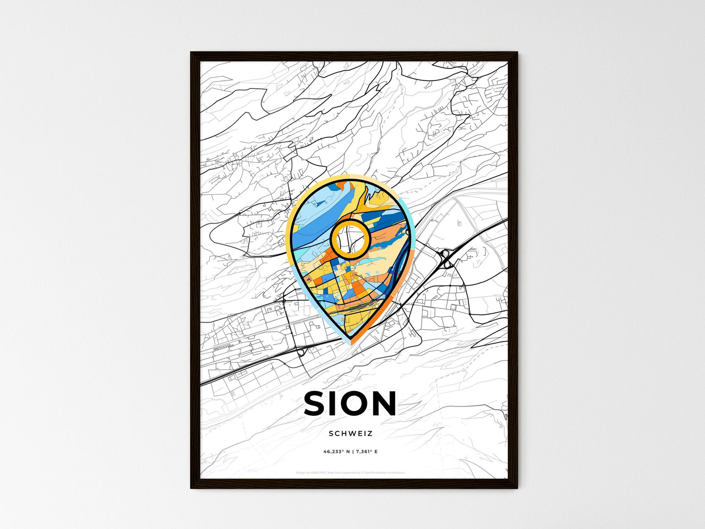 Sion Switzerland wedding art map with pointer icon