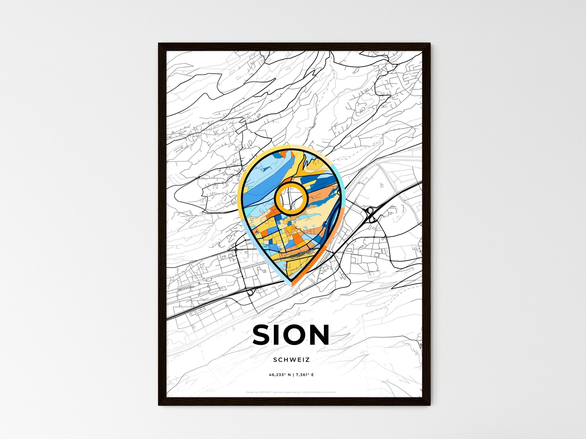 Sion Switzerland wedding art map with pointer icon