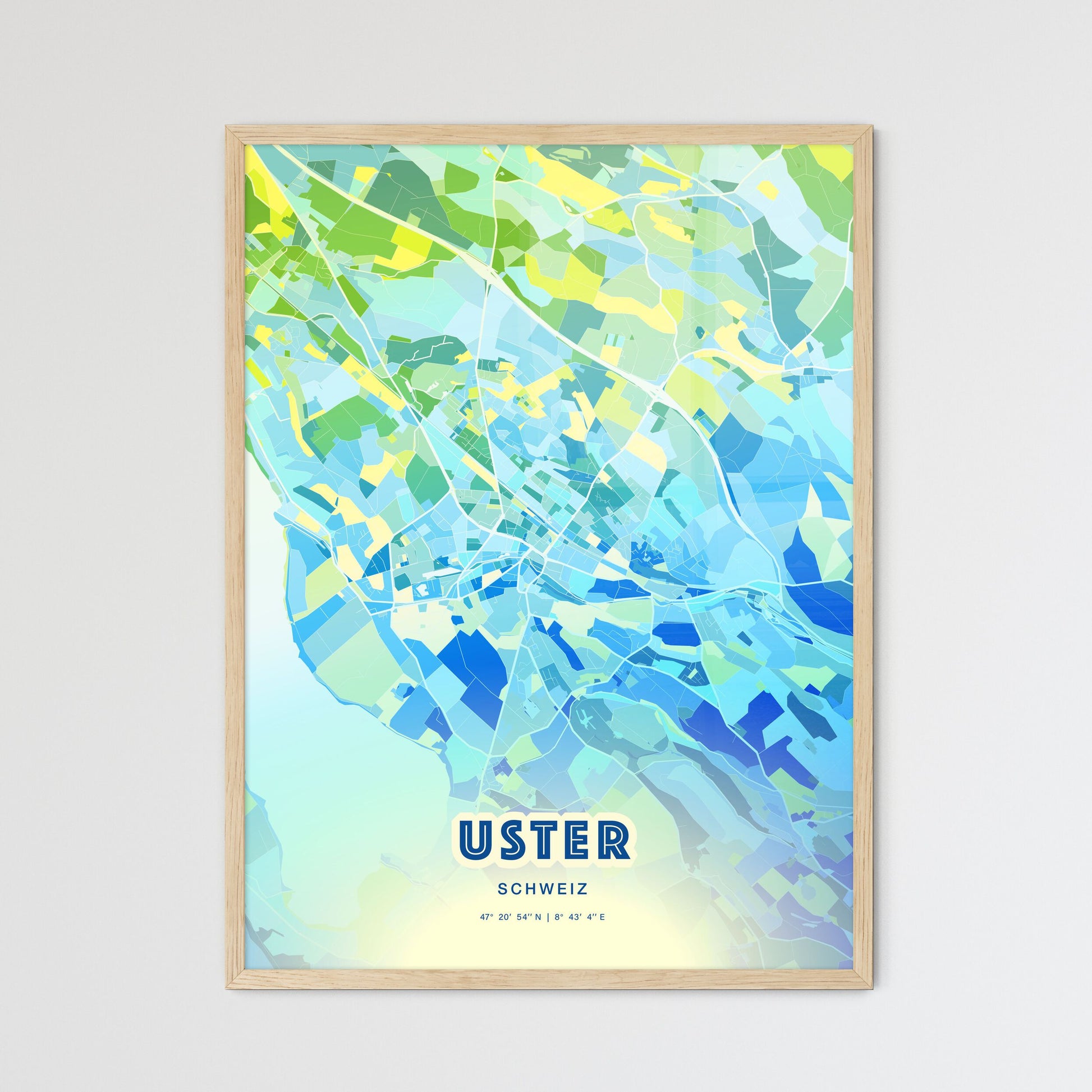 Colorful USTER SWITZERLAND Fine Art Map Cool Blue