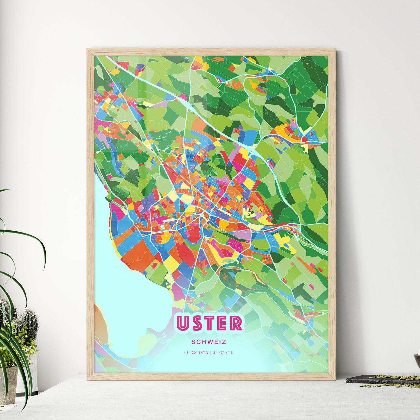 Colorful USTER SWITZERLAND Fine Art Map Crazy Colors
