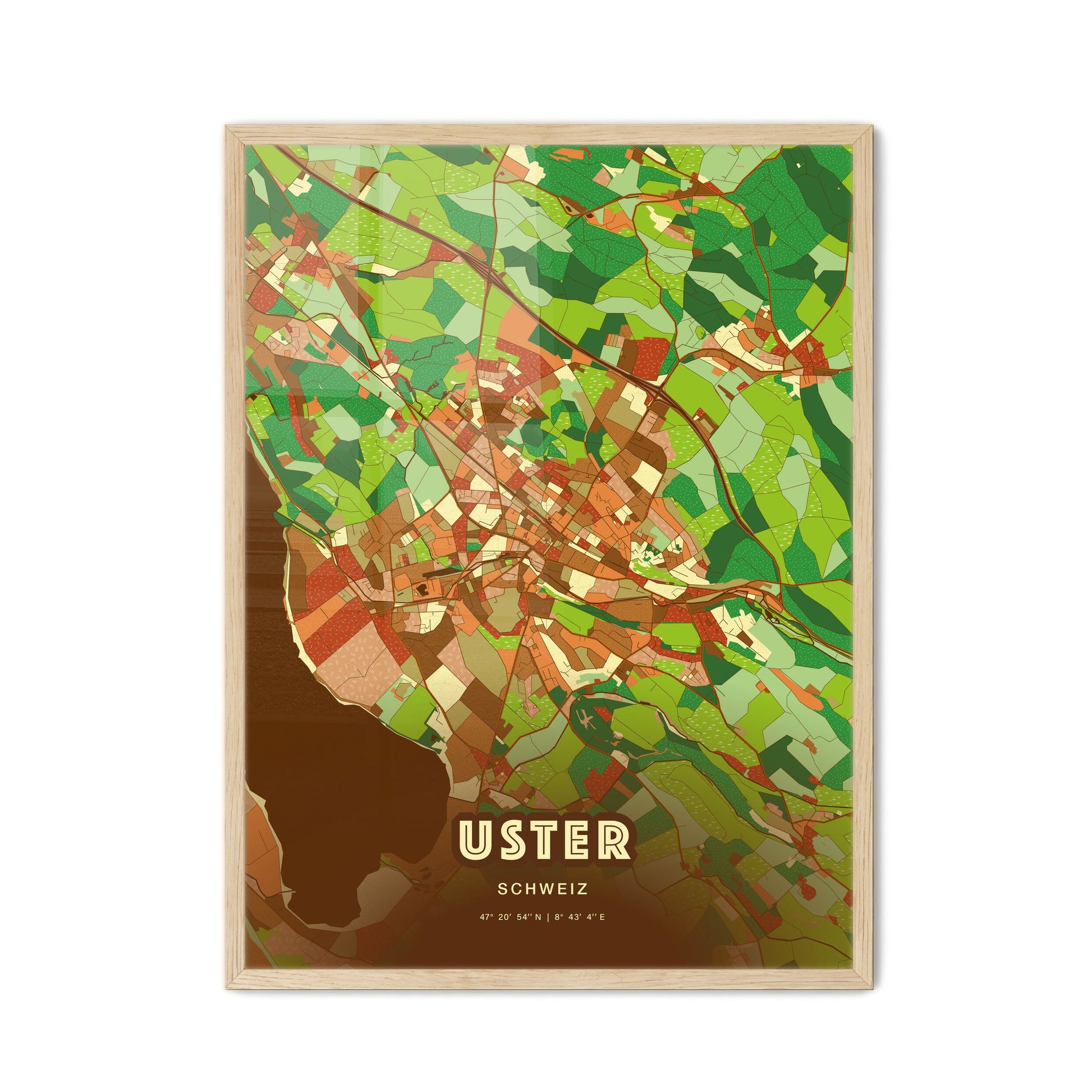 Colorful USTER SWITZERLAND Fine Art Map Farmhouse