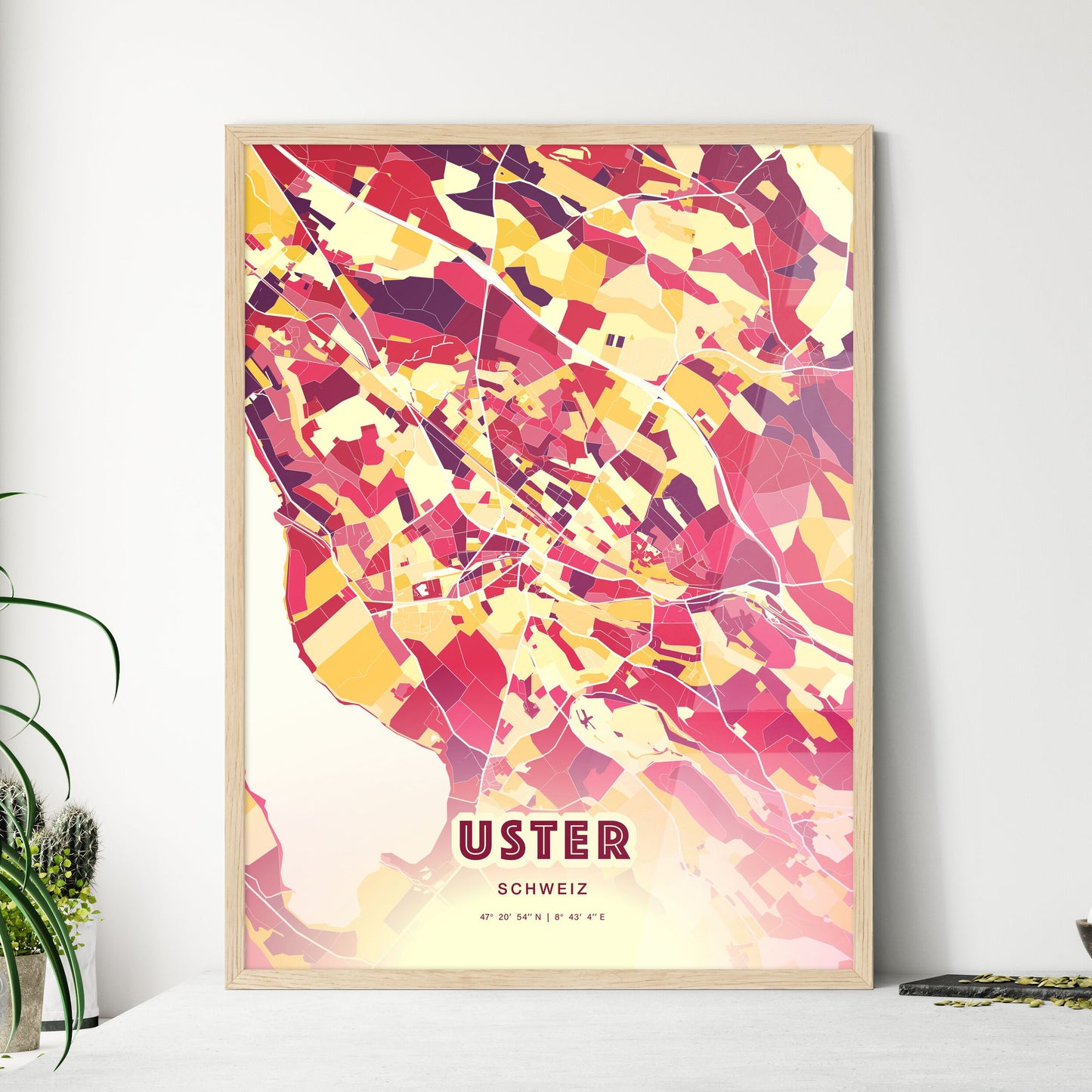 Colorful USTER SWITZERLAND Fine Art Map Hot Red