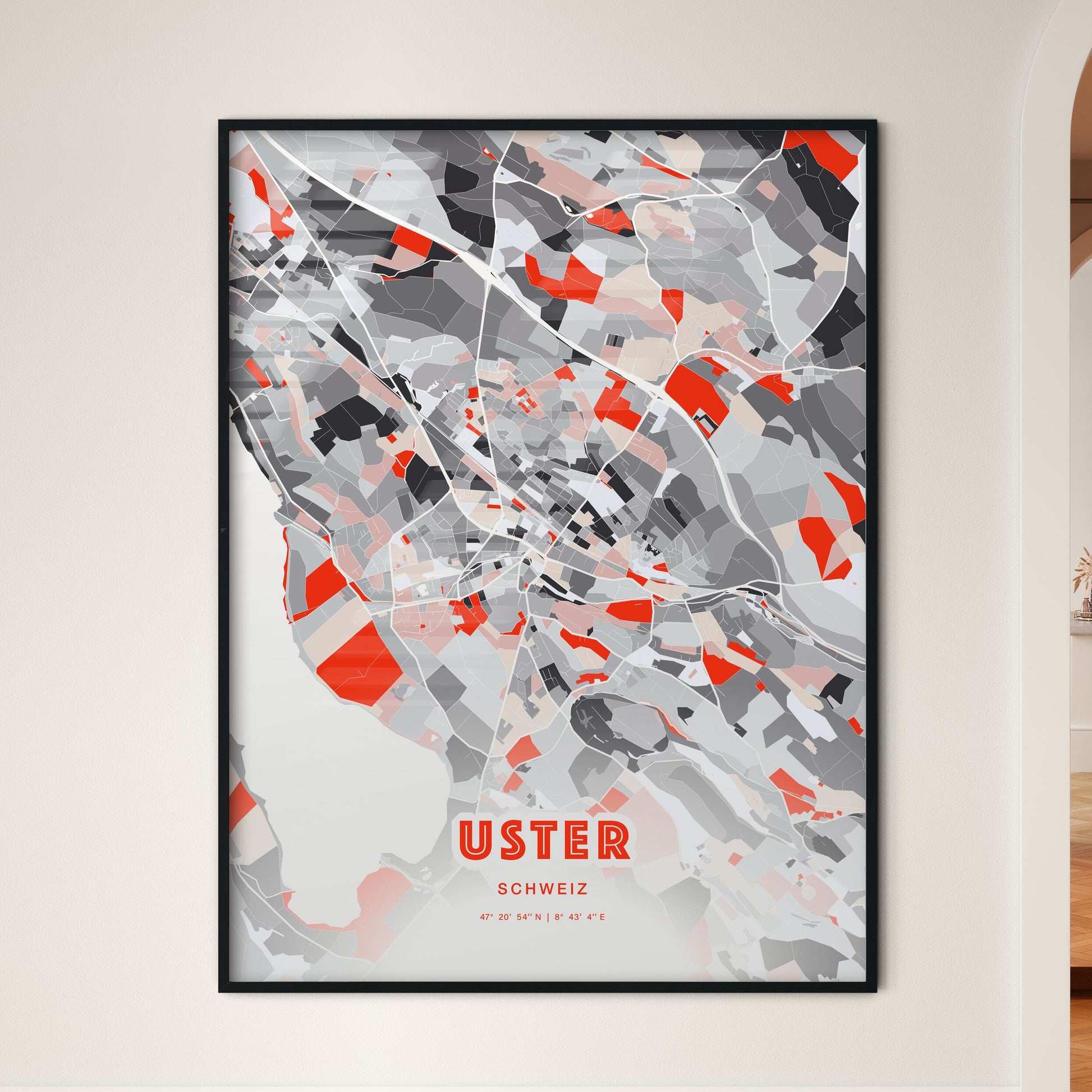 Colorful USTER SWITZERLAND Fine Art Map Modern