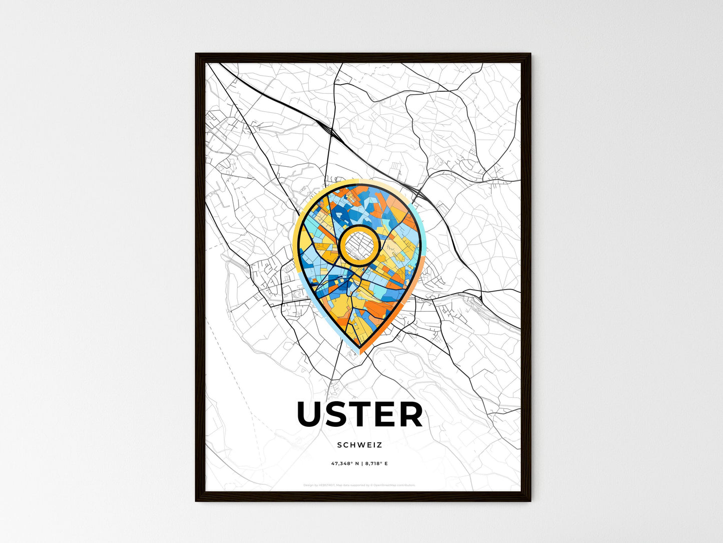 Uster Switzerland wedding art map with pointer icon