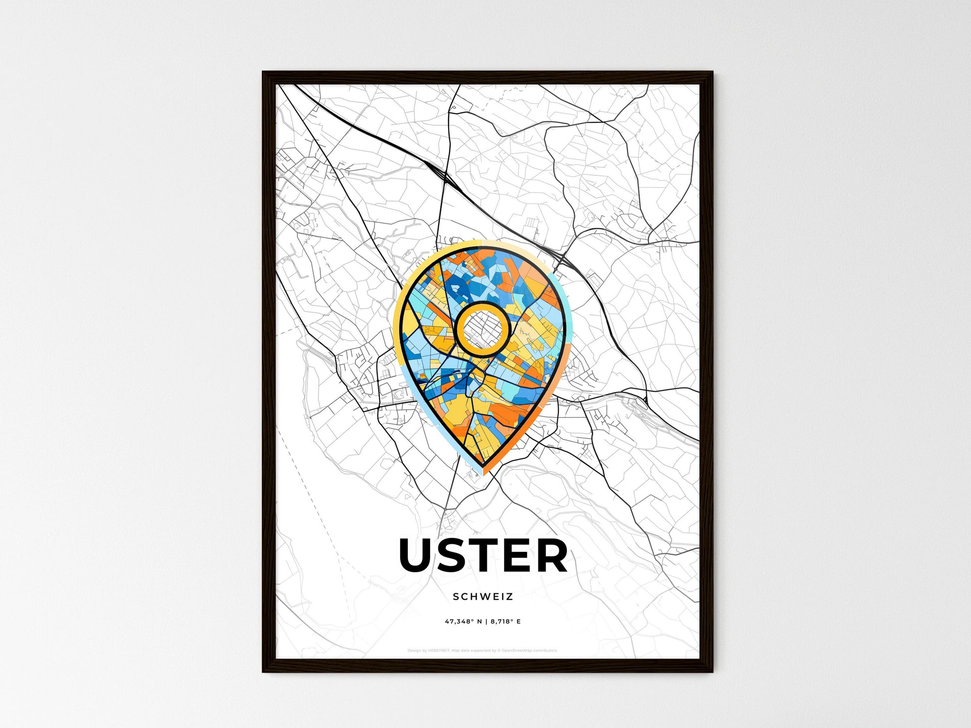 Uster Switzerland wedding art map with pointer icon