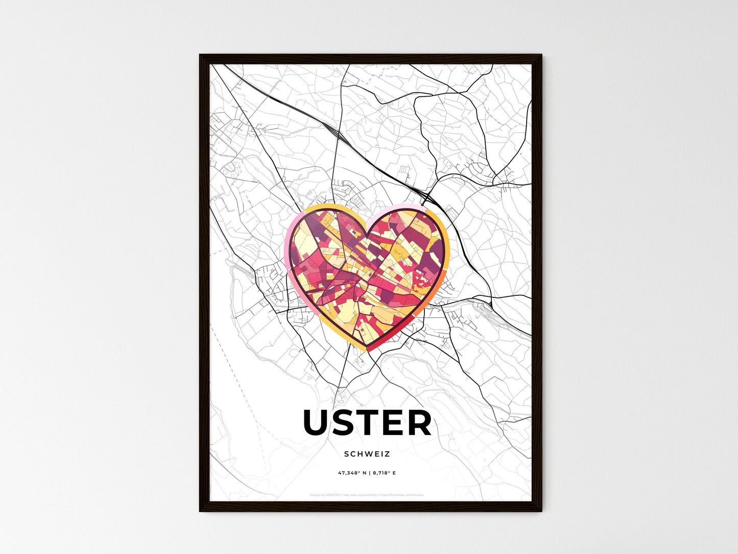 Uster Switzerland wedding art map with heart icon