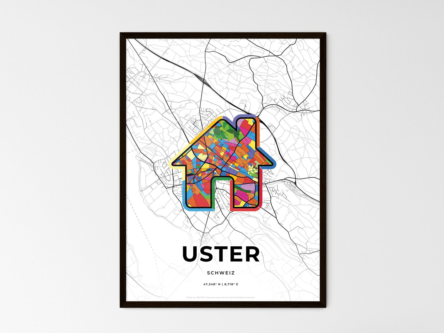 Uster Switzerland wedding art map with home icon