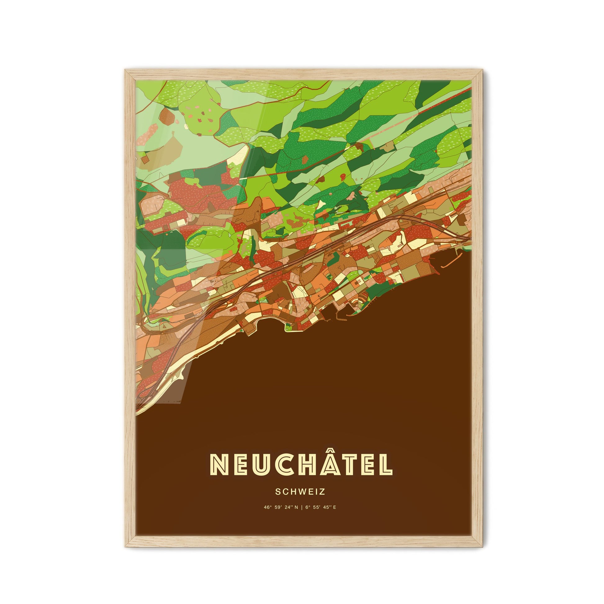 Colorful NEUCHÂTEL SWITZERLAND Fine Art Map Farmhouse