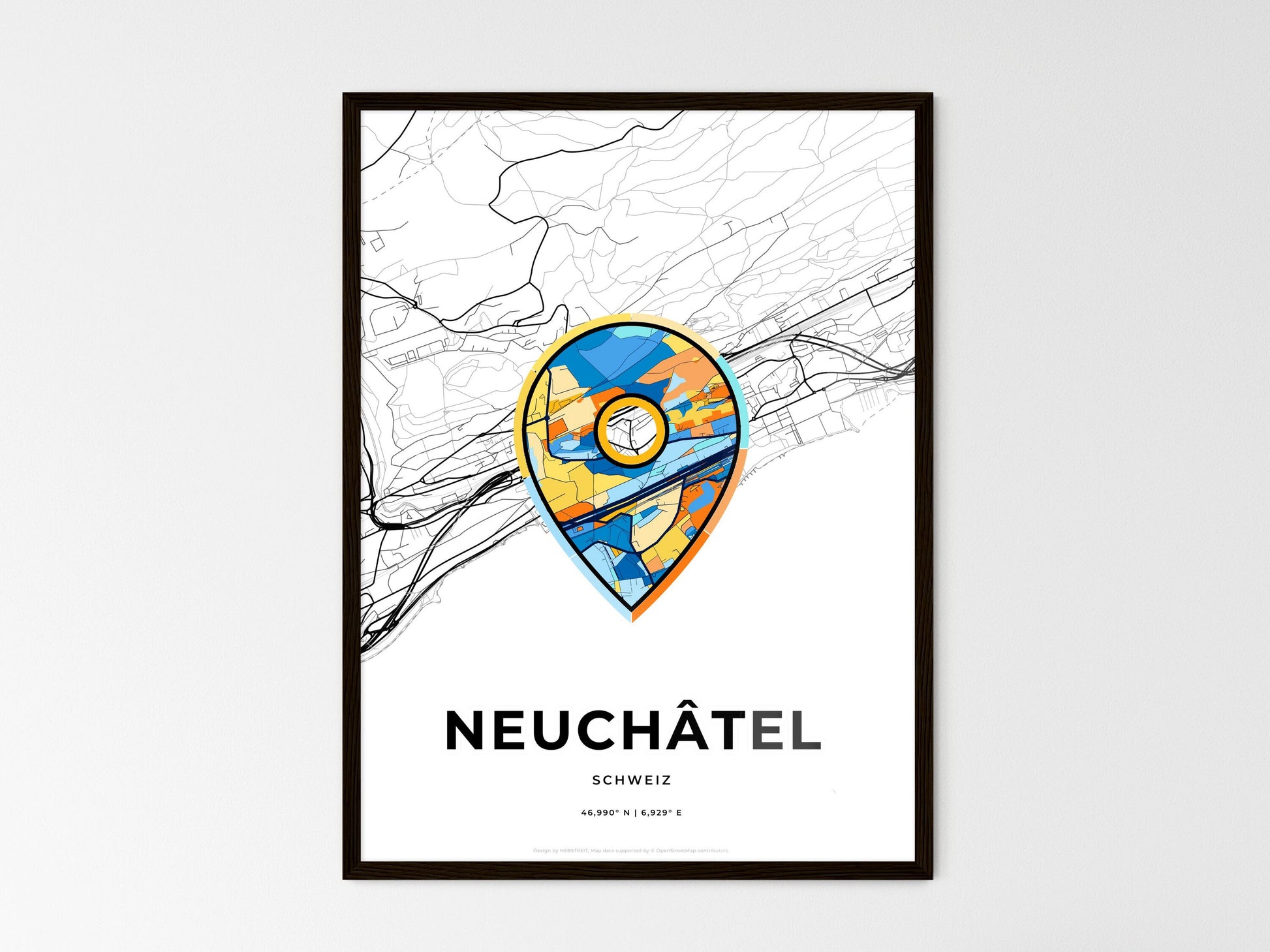NEUCHÂTEL SWITZERLAND minimal art map with a colorful icon. Where it all began, Couple map gift. Style 1