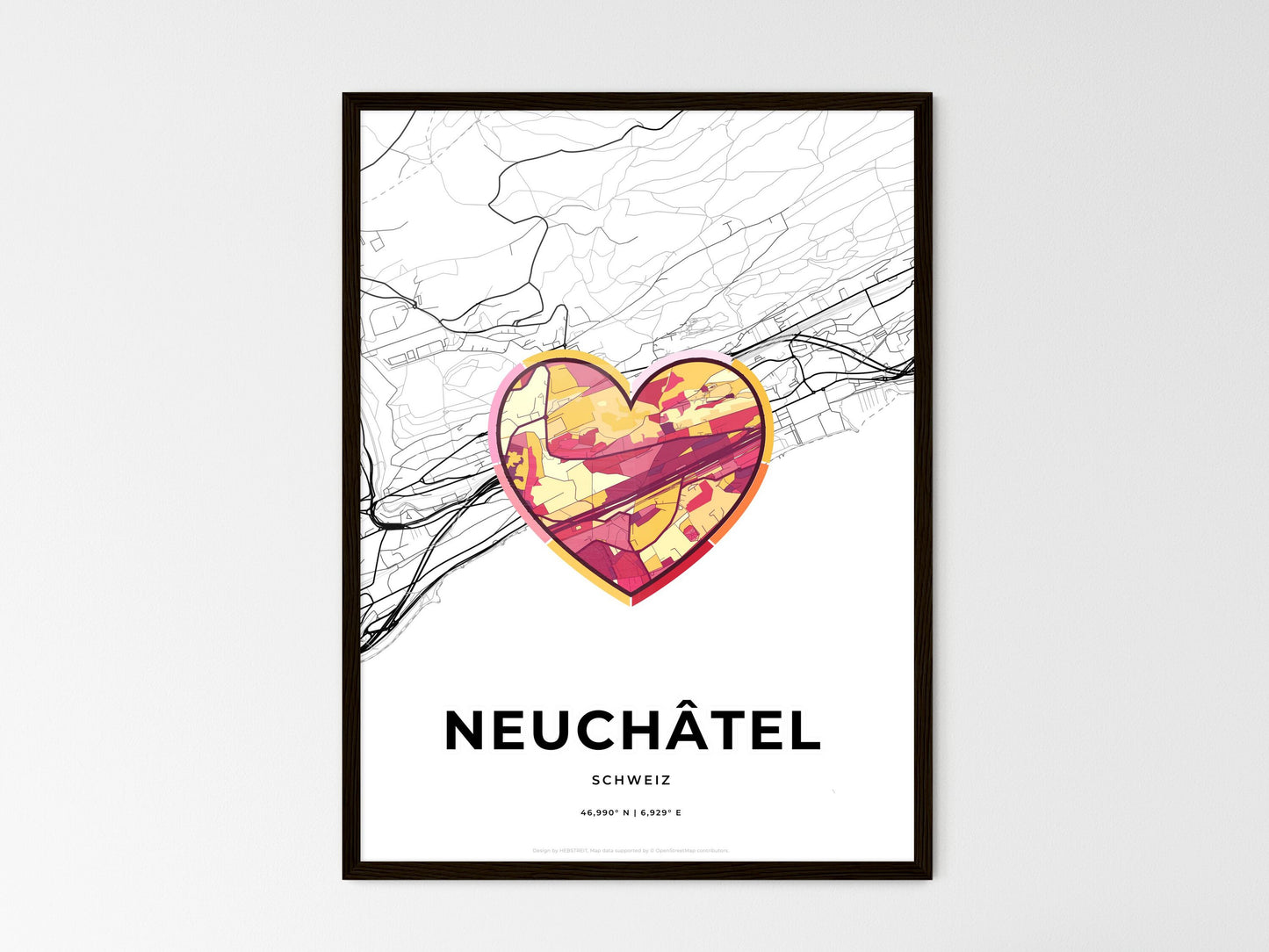 NEUCHÂTEL SWITZERLAND minimal art map with a colorful icon. Where it all began, Couple map gift. Style 2