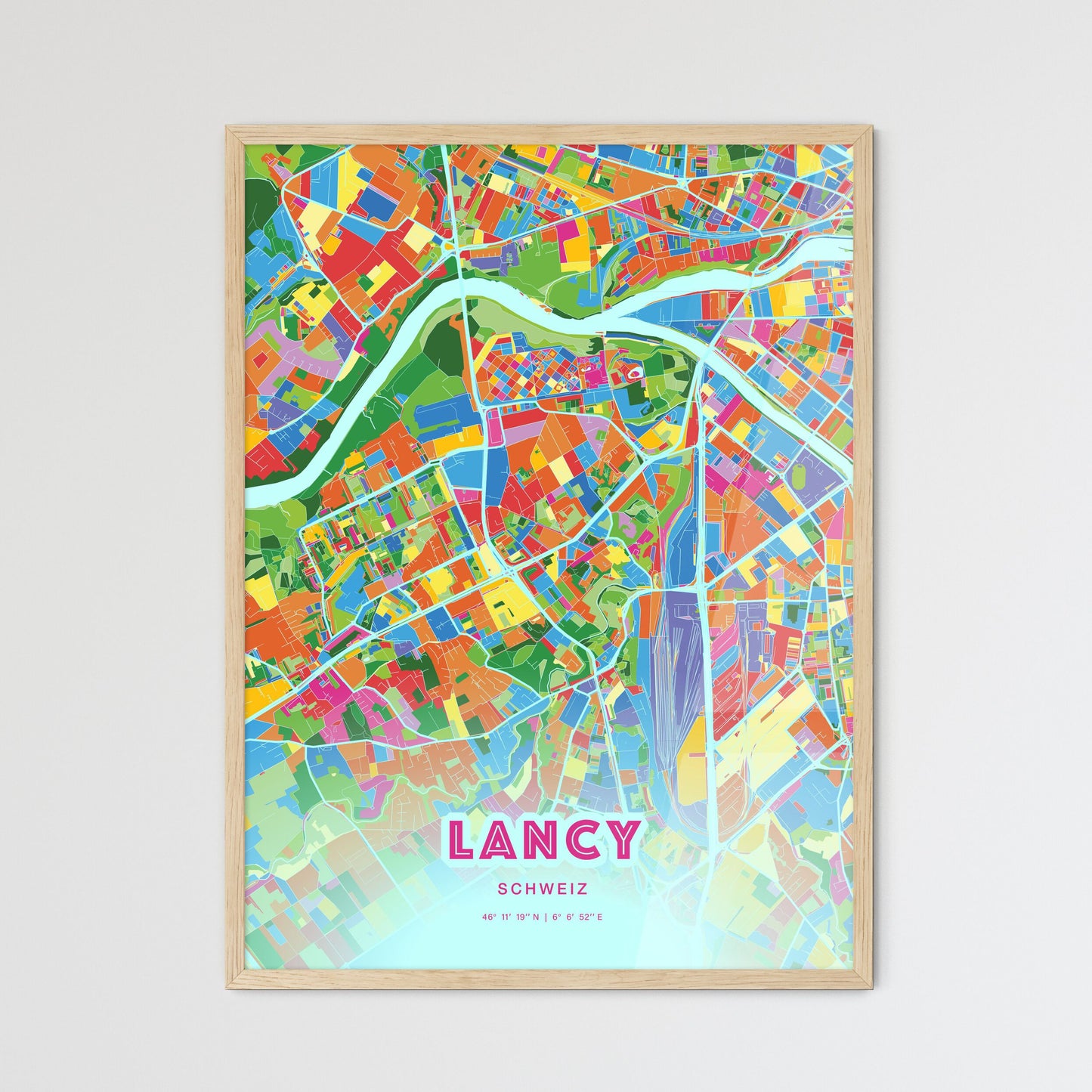 Colorful LANCY SWITZERLAND Fine Art Map Crazy Colors