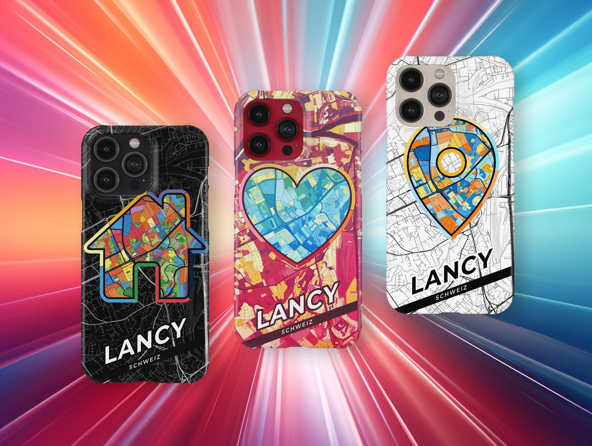 Lancy Switzerland slim phone case with colorful icon. Birthday, wedding or housewarming gift. Couple match cases.