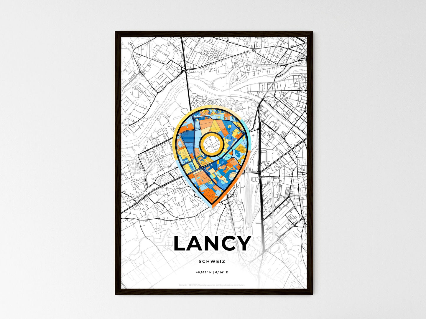 Lancy Switzerland wedding art map with pointer icon