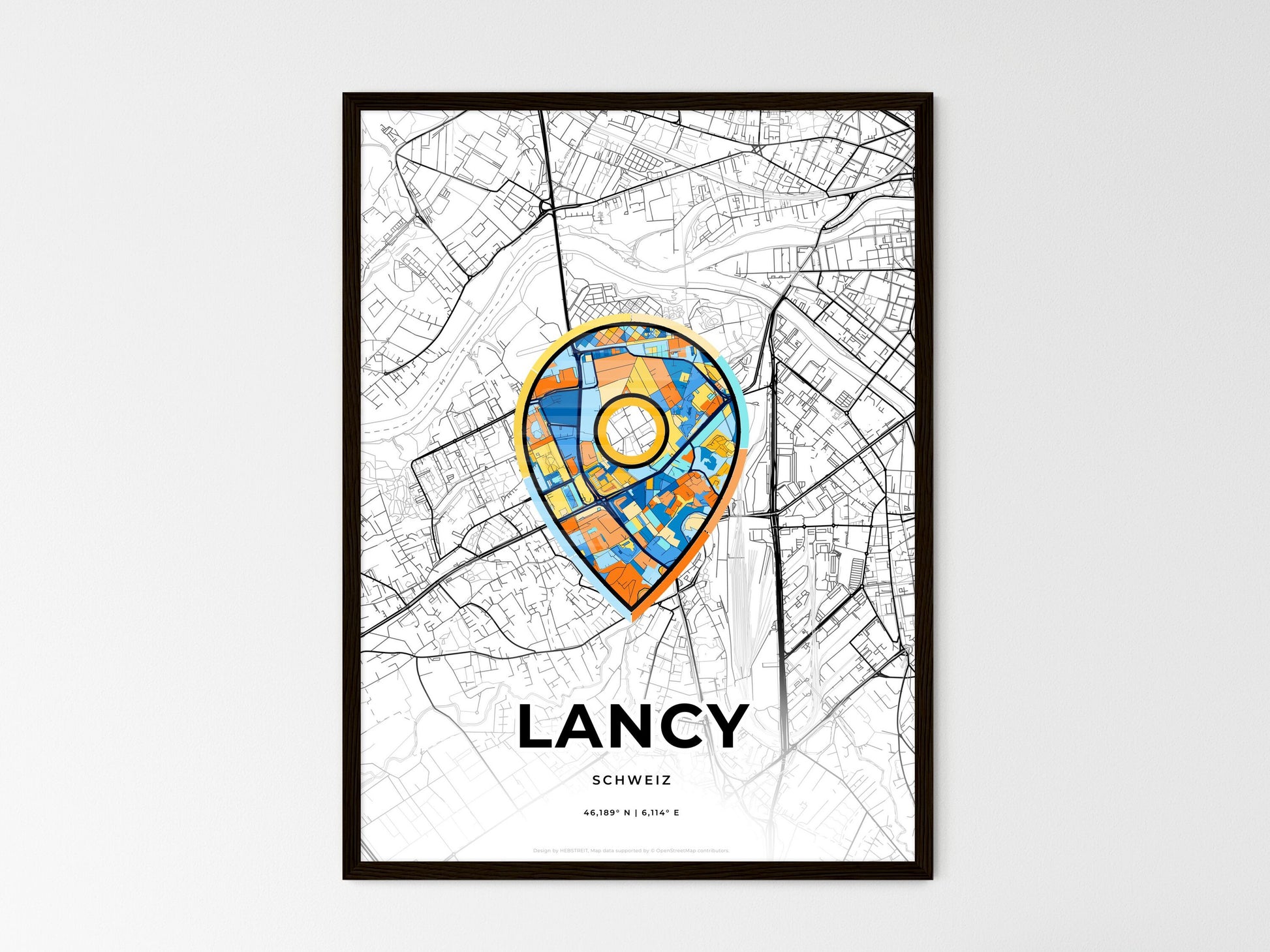 Lancy Switzerland wedding art map with pointer icon