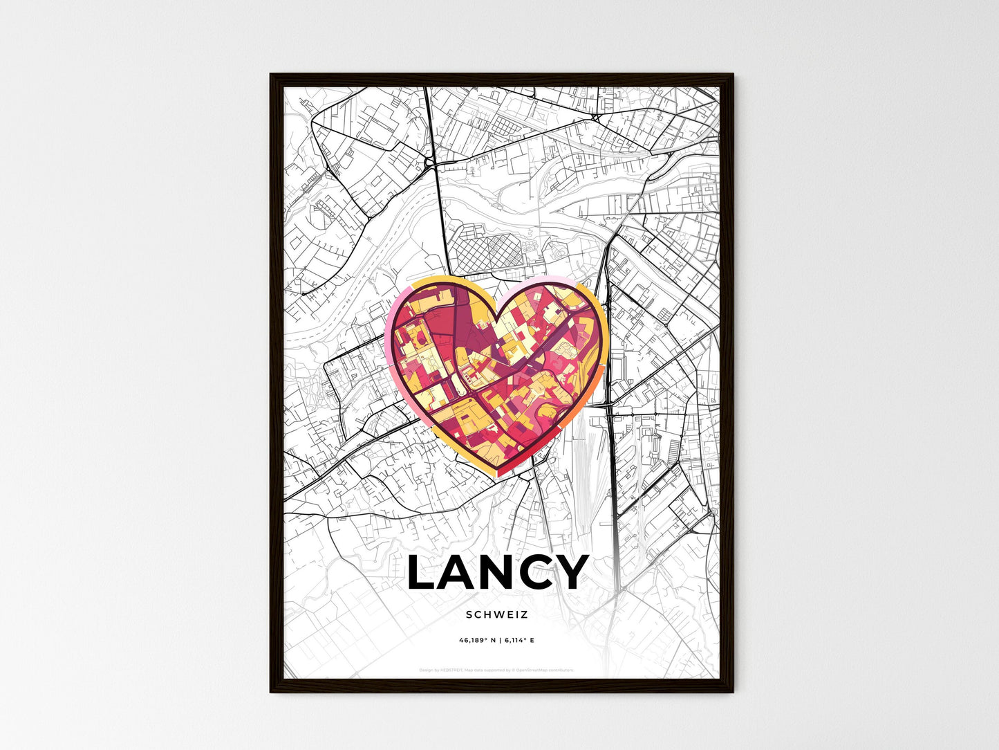 Lancy Switzerland wedding art map with heart icon