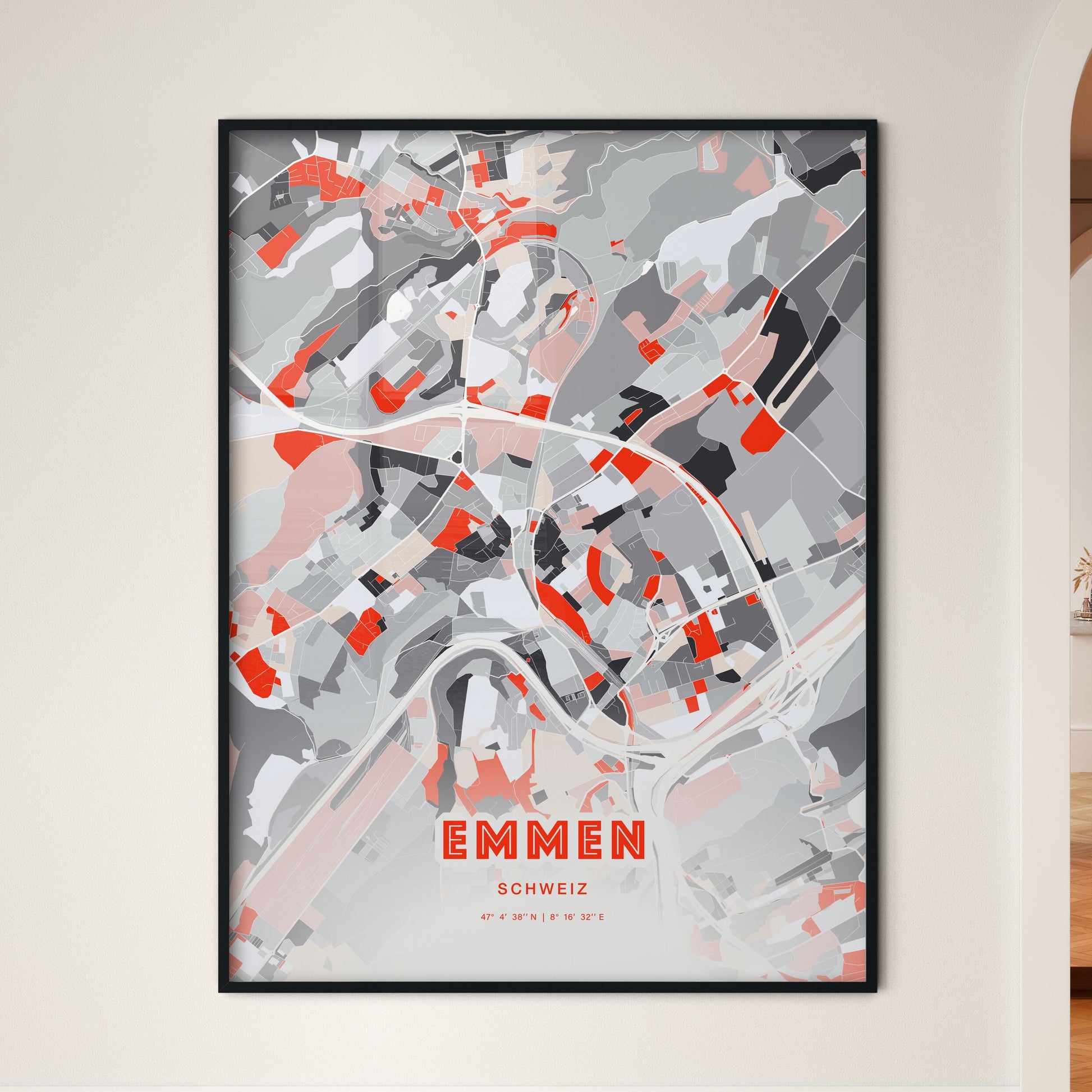 Colorful EMMEN SWITZERLAND Fine Art Map Modern