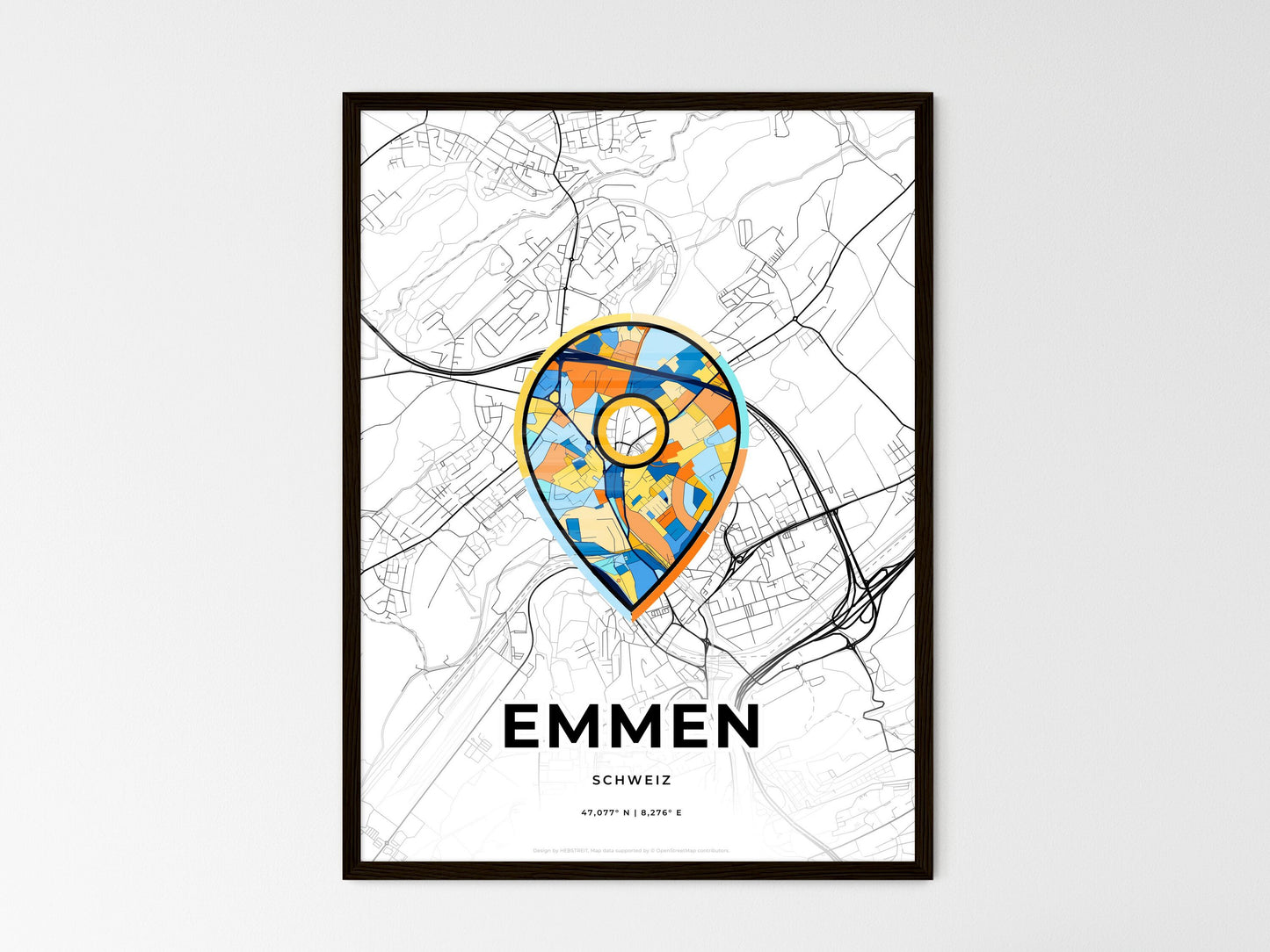 Emmen Switzerland wedding art map with pointer icon