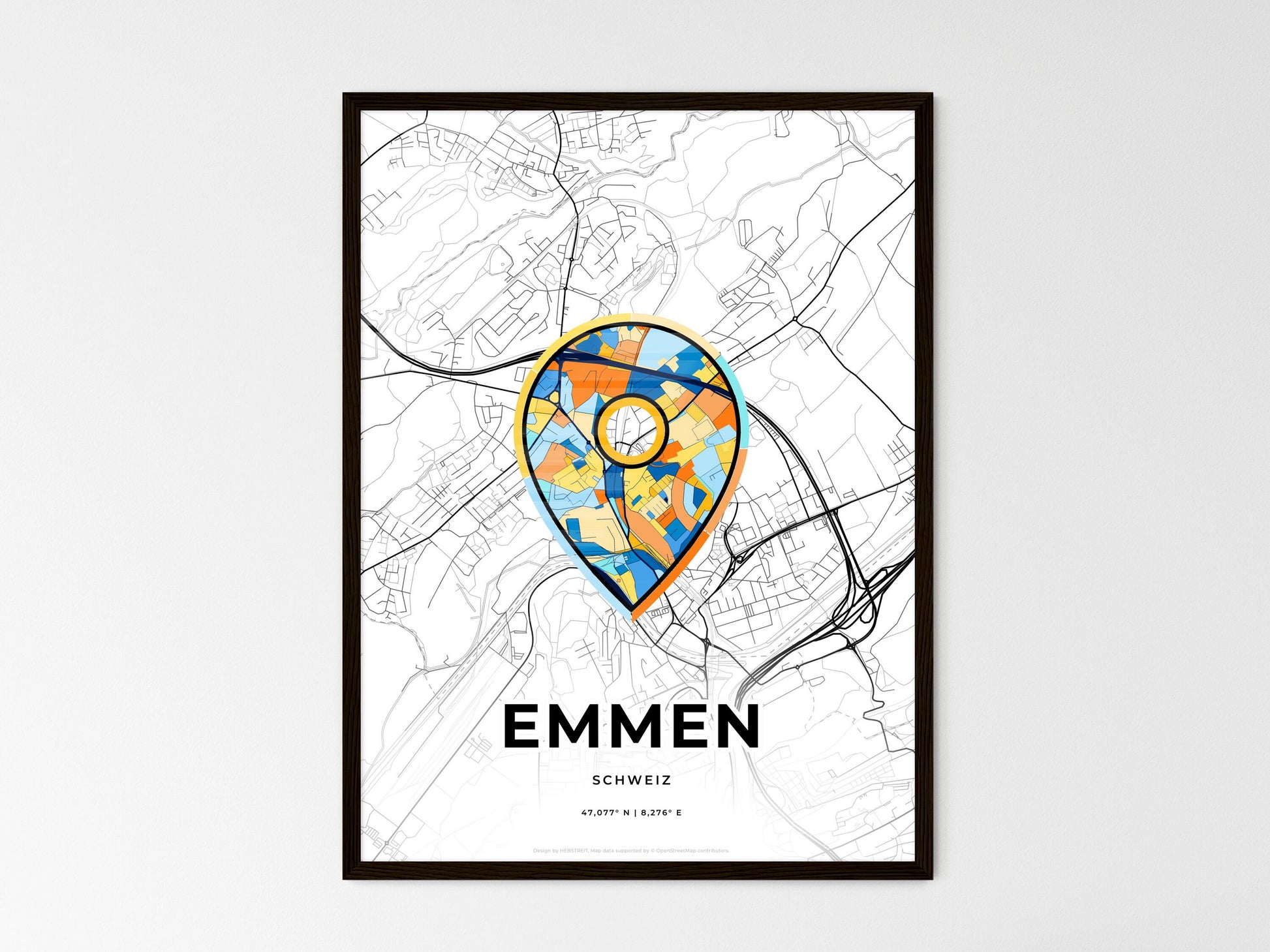 Emmen Switzerland wedding art map with pointer icon