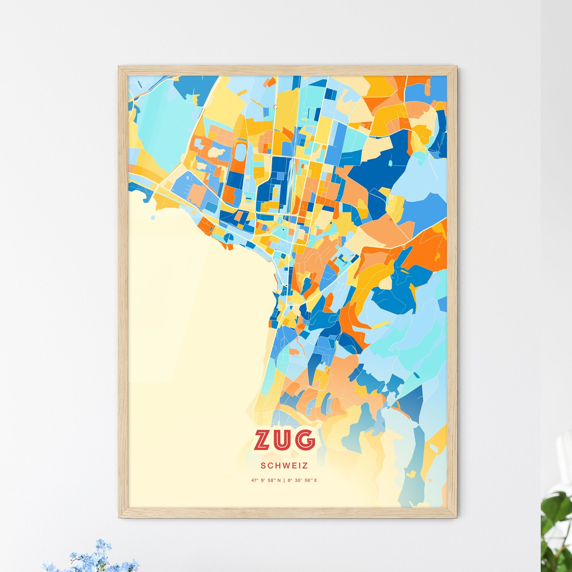 Colorful ZUG SWITZERLAND Fine Art Map Blue Orange