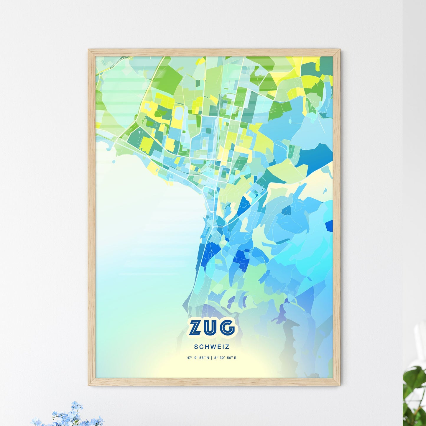 Colorful ZUG SWITZERLAND Fine Art Map Cool Blue