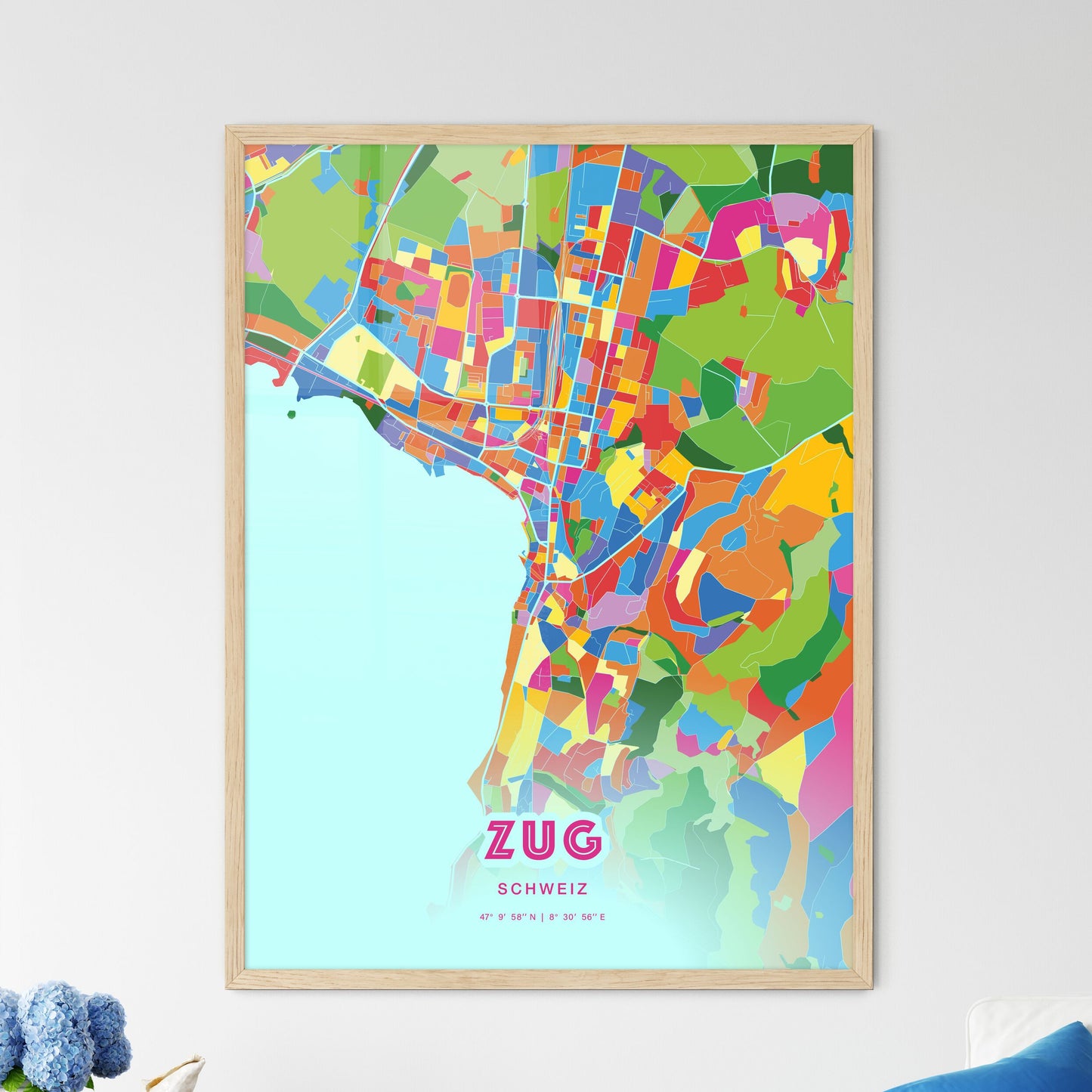 Colorful ZUG SWITZERLAND Fine Art Map Crazy Colors