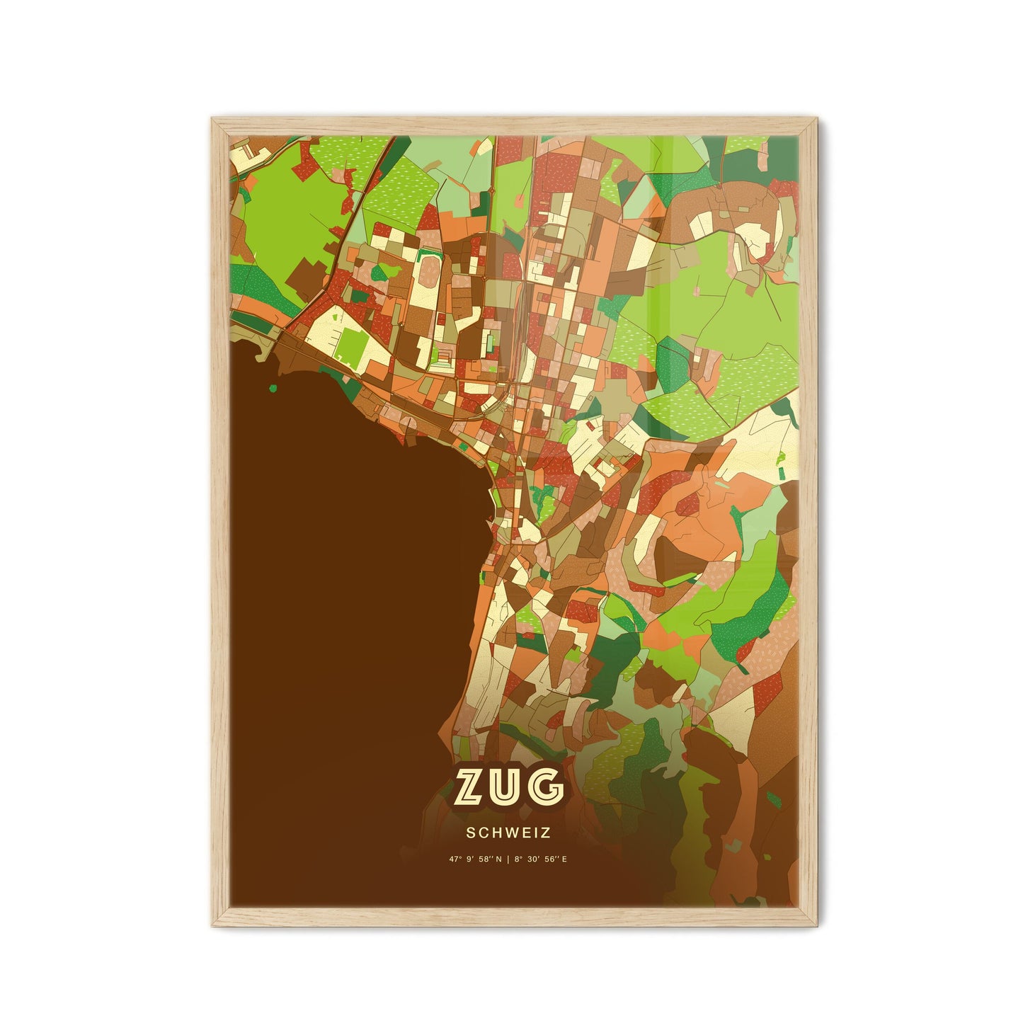 Colorful ZUG SWITZERLAND Fine Art Map Farmhouse