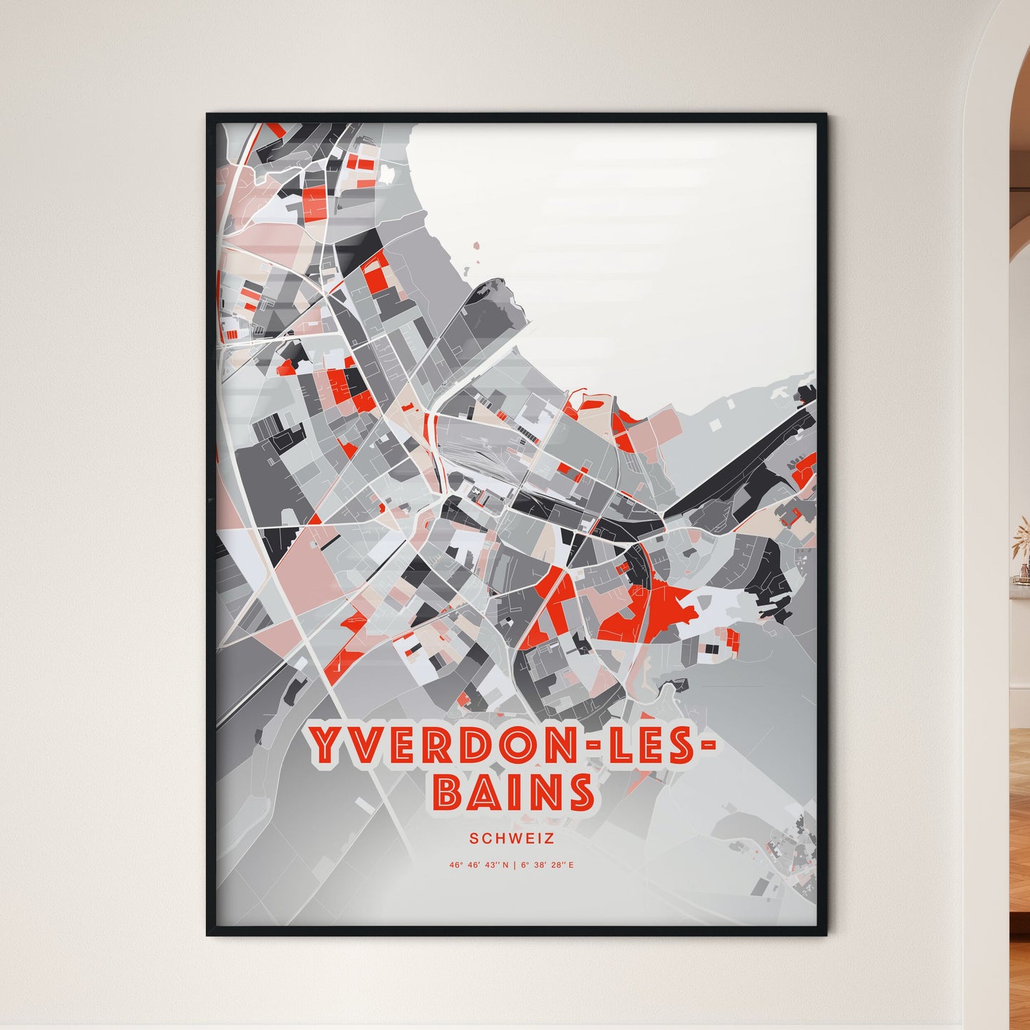 Colorful YVERDON-LES-BAINS SWITZERLAND Fine Art Map Modern