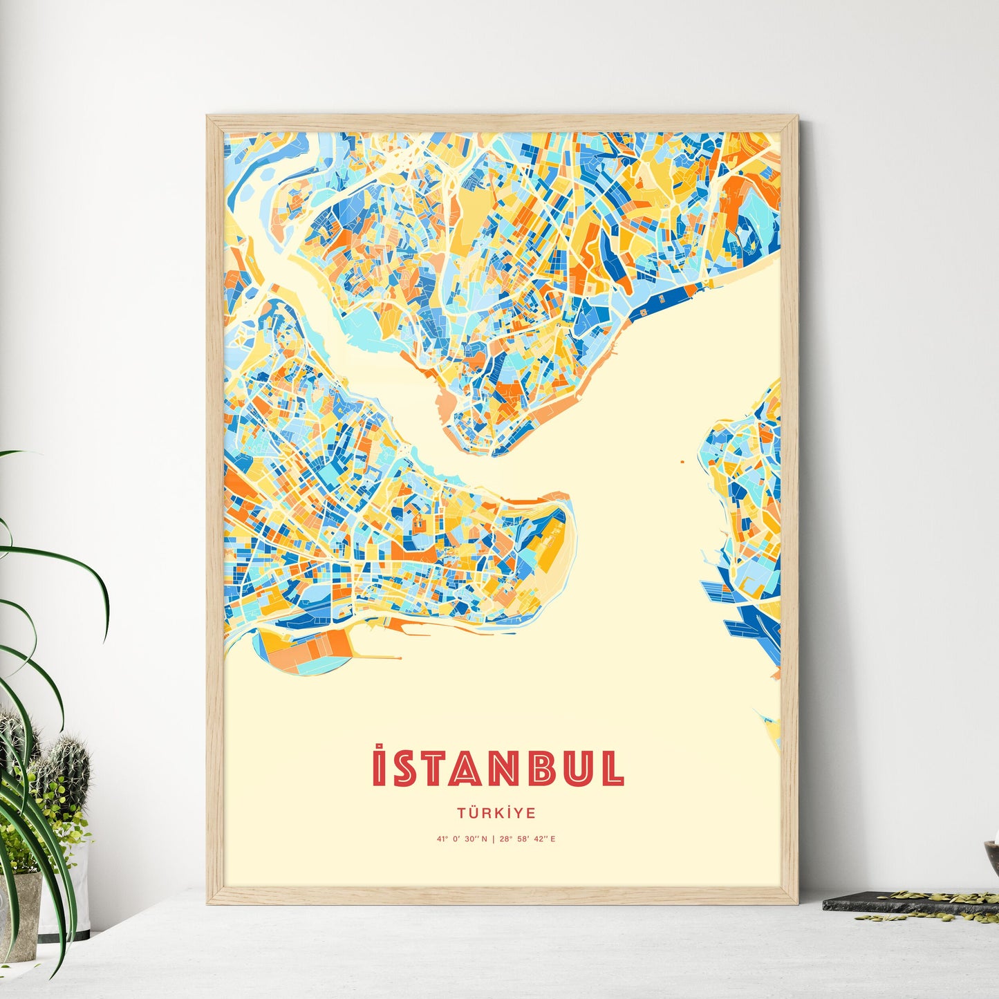 Colorful Istanbul Turkey Fine Art Map Blue Orange