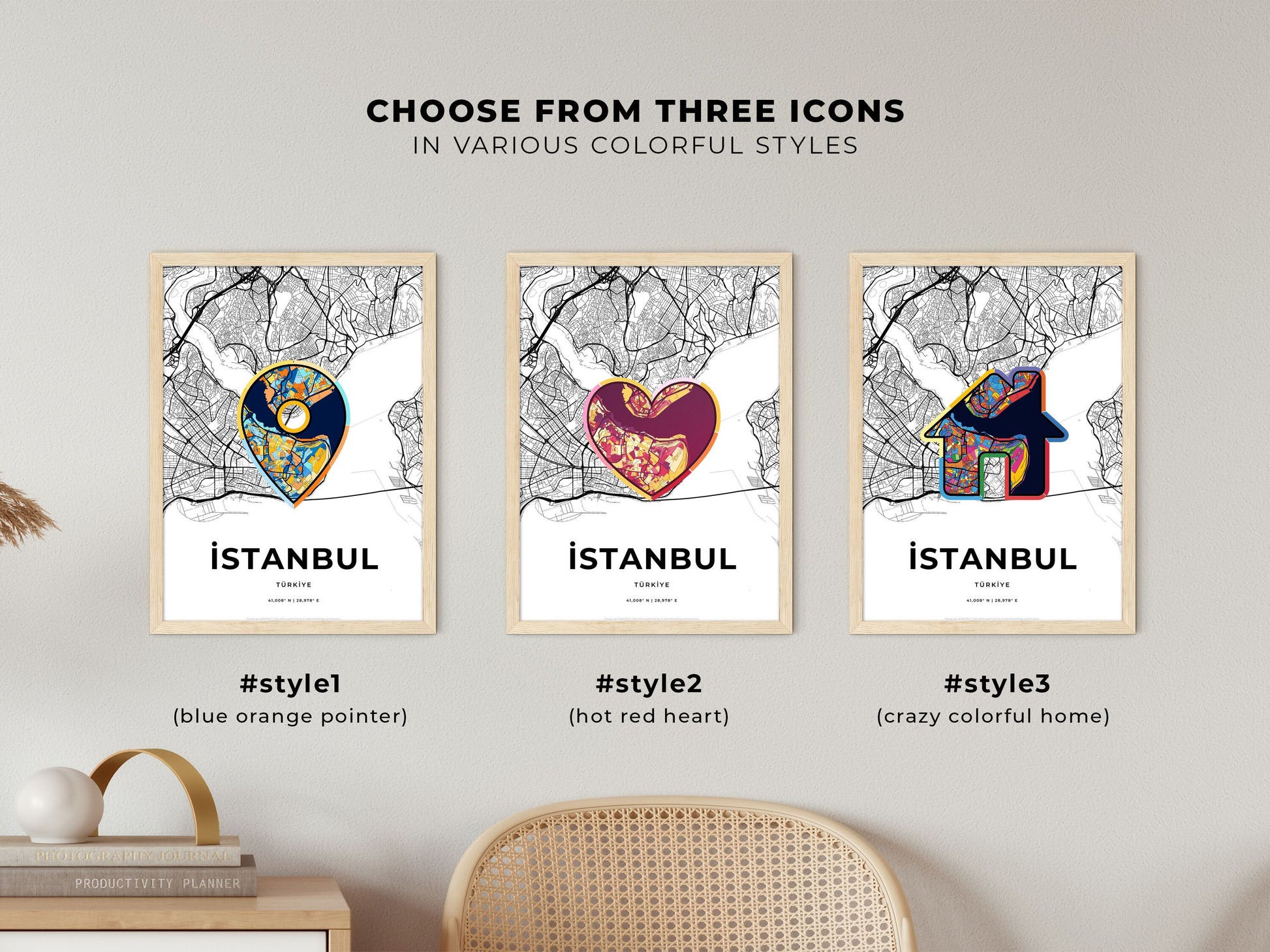 Istanbul Turkey maps with colorful icons